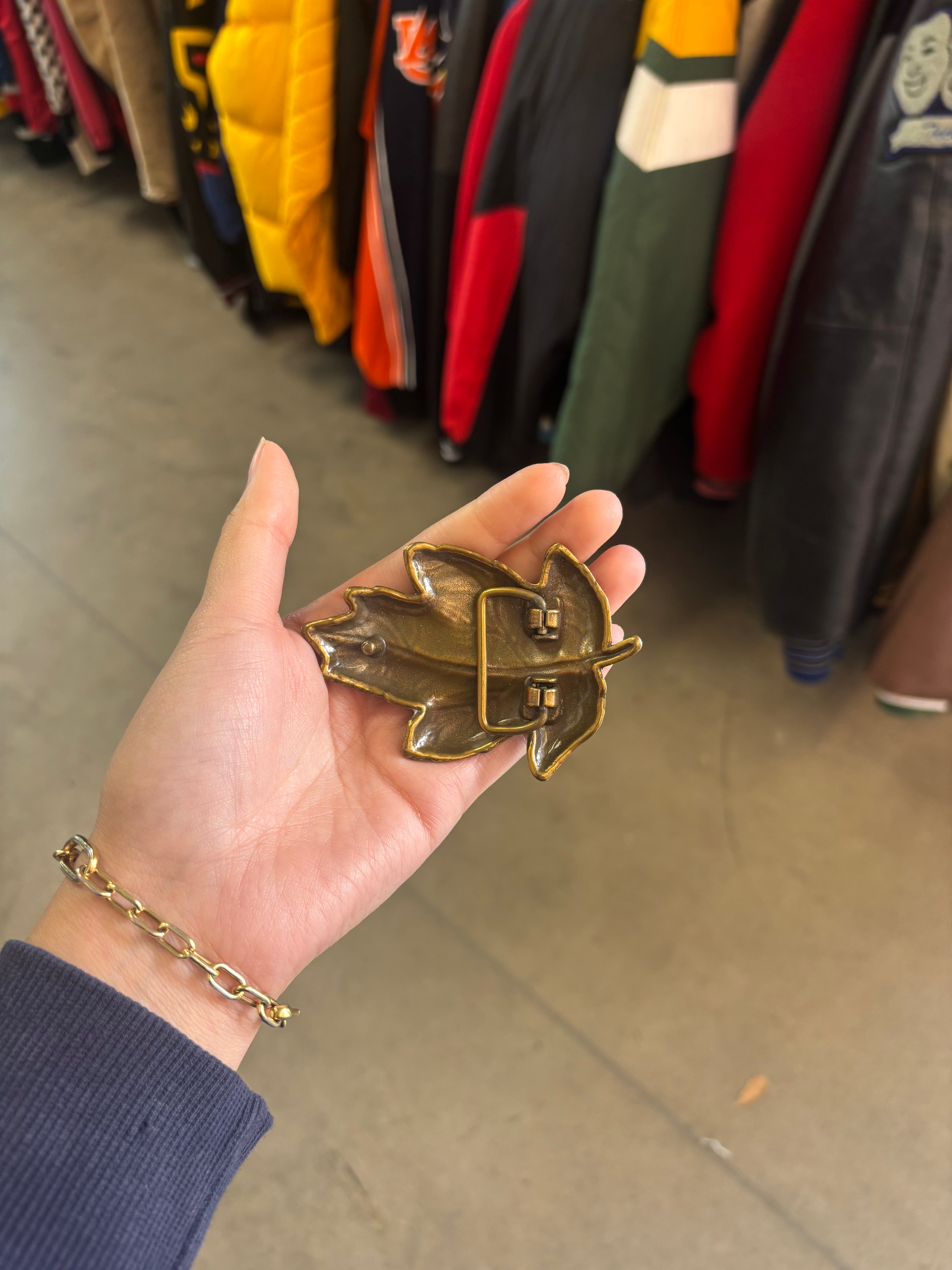 Vintage Gold Leaf Brass Belt Buckle