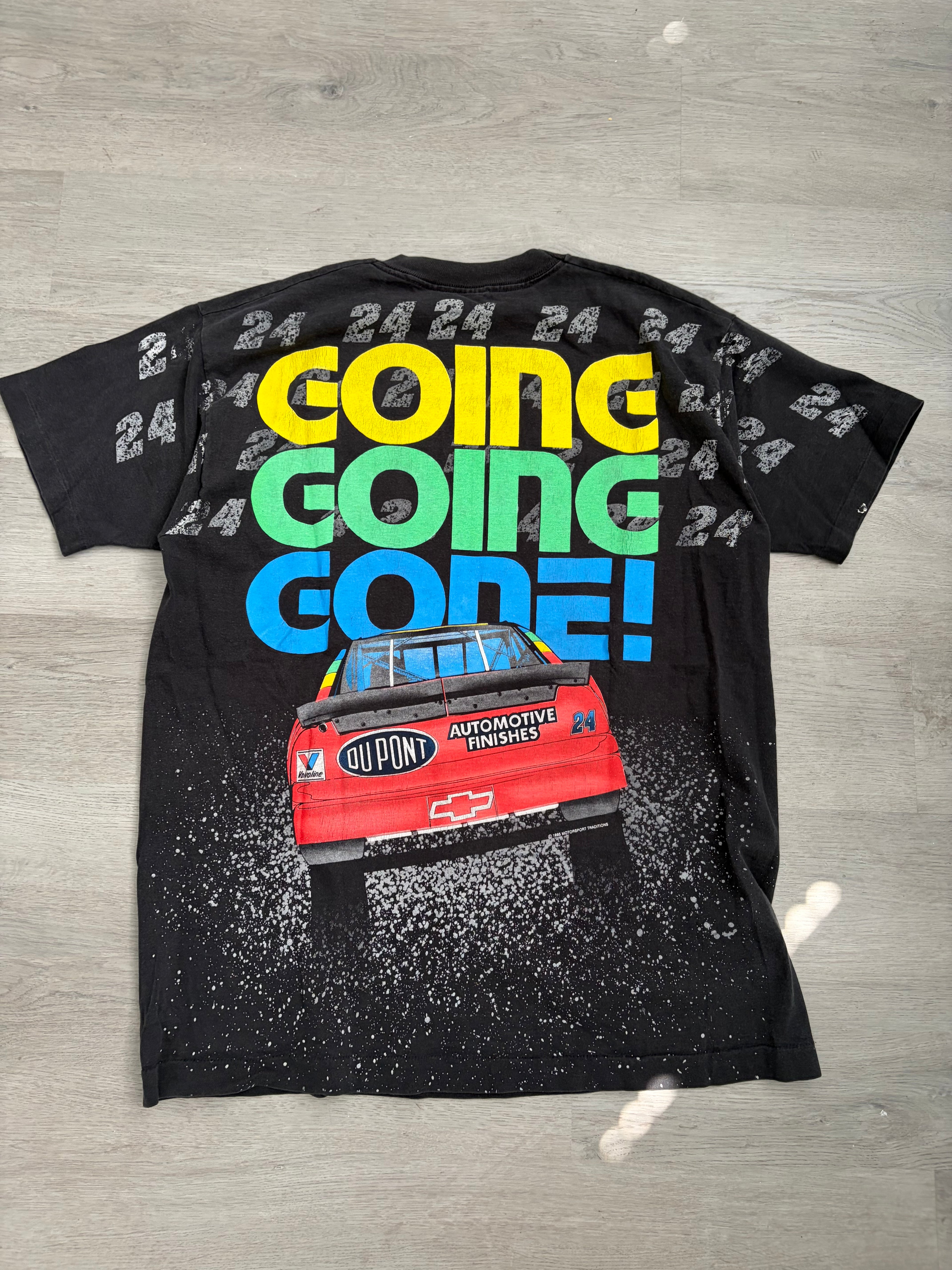 Vintage 1995 Jeff Gordon Going Going Gone All-Over-Print NASCAR Tee