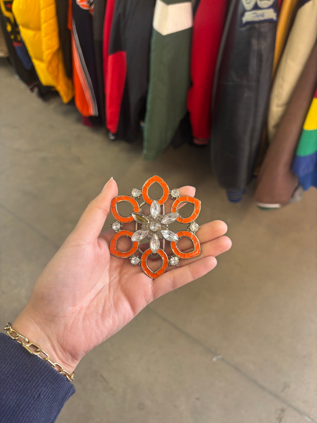 Vintage Orange Flower Crystal Belt Buckle