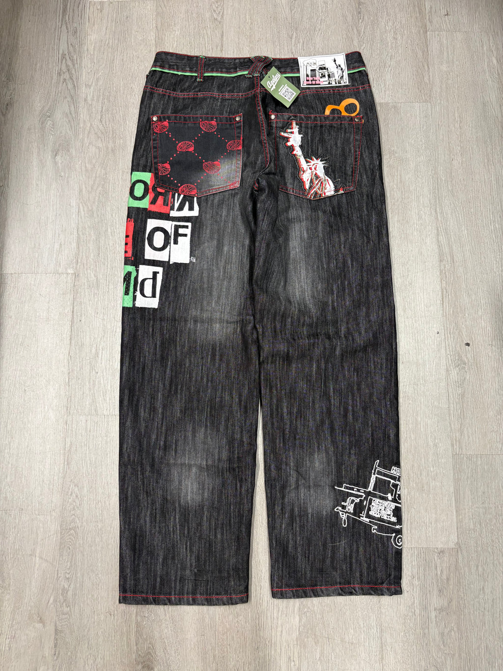Y2K New York State Of Mind Wide Leg Faded Black Denim Jeans