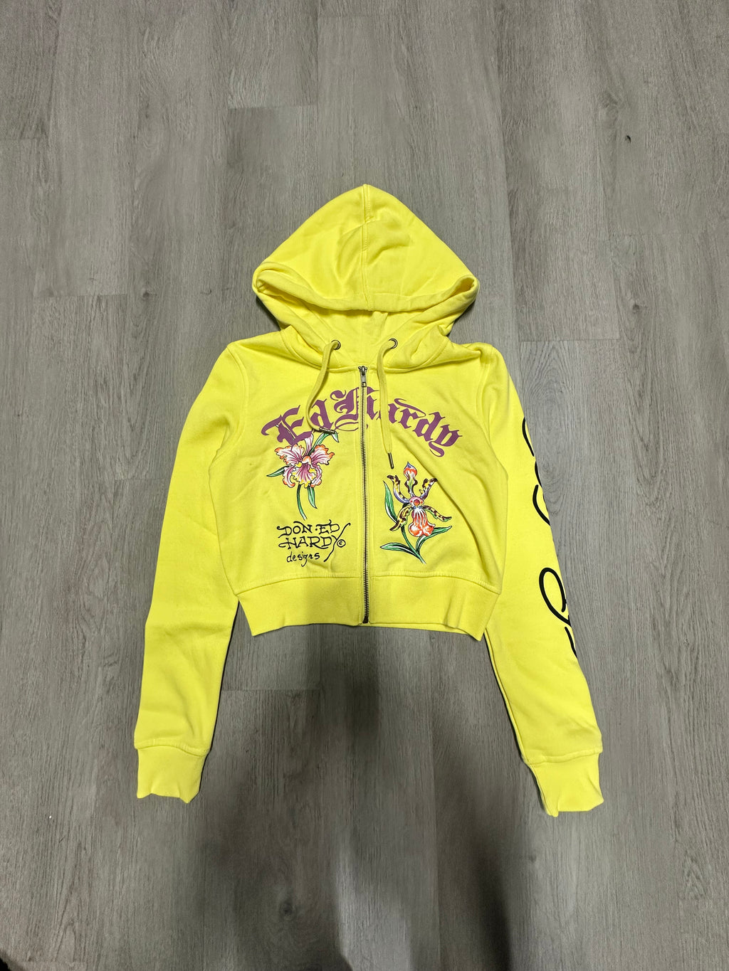 Women’s Ed Hardy Yellow Phoenix Cropped Zip Up Hoodie Jacket