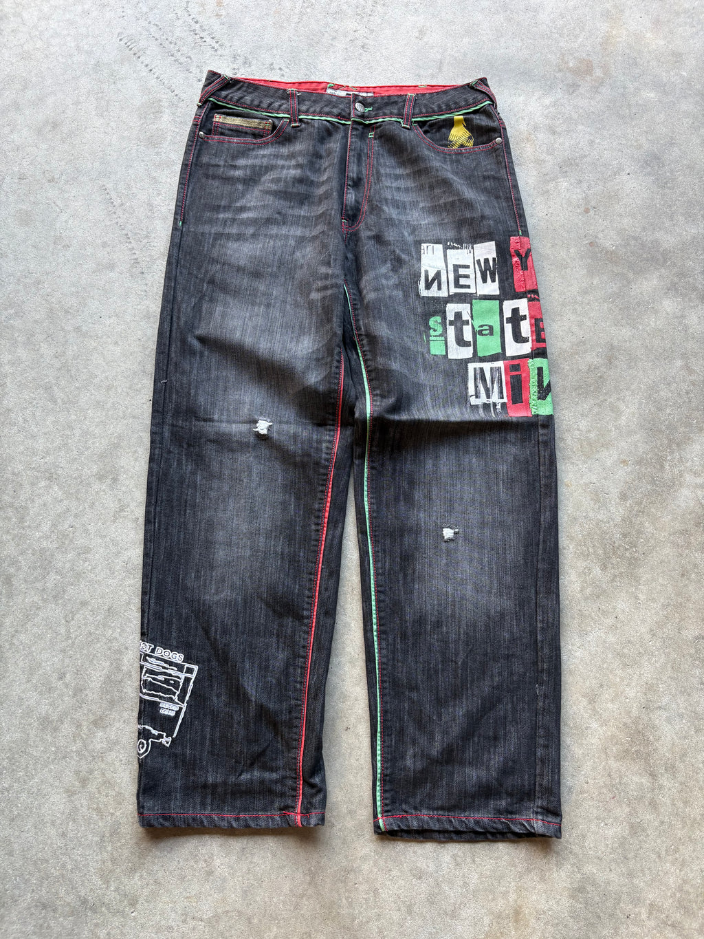 Y2K New York State Of Mind Wide Leg Black Denim Jeans