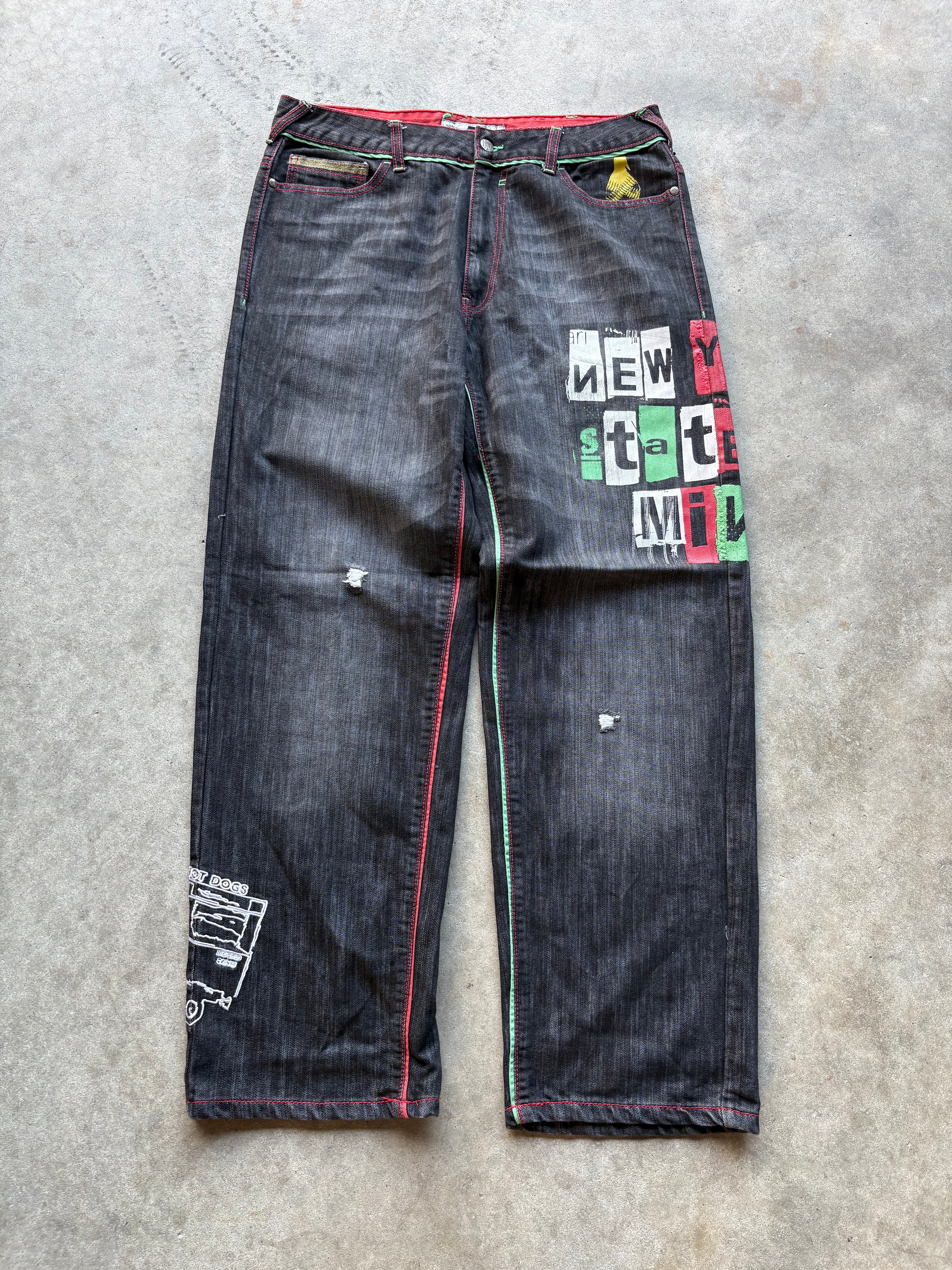 Y2K New York State Of Mind Wide Leg Black Denim Jeans