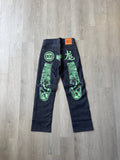 Evisu Embroidered Japanese Green Dog Art Salvage Denim Jeans