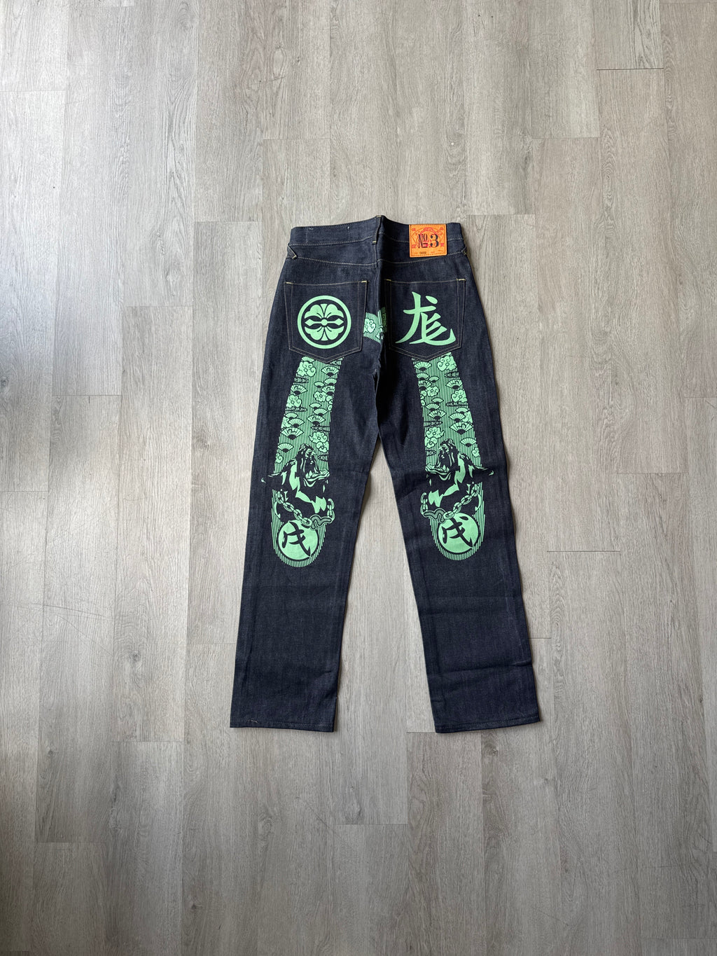 Evisu Green Dog Japanese Art Selvedge Denim Jeans
