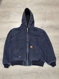 Vintage Distressed Carhartt Navy Blue Hooded Workwear Jacket