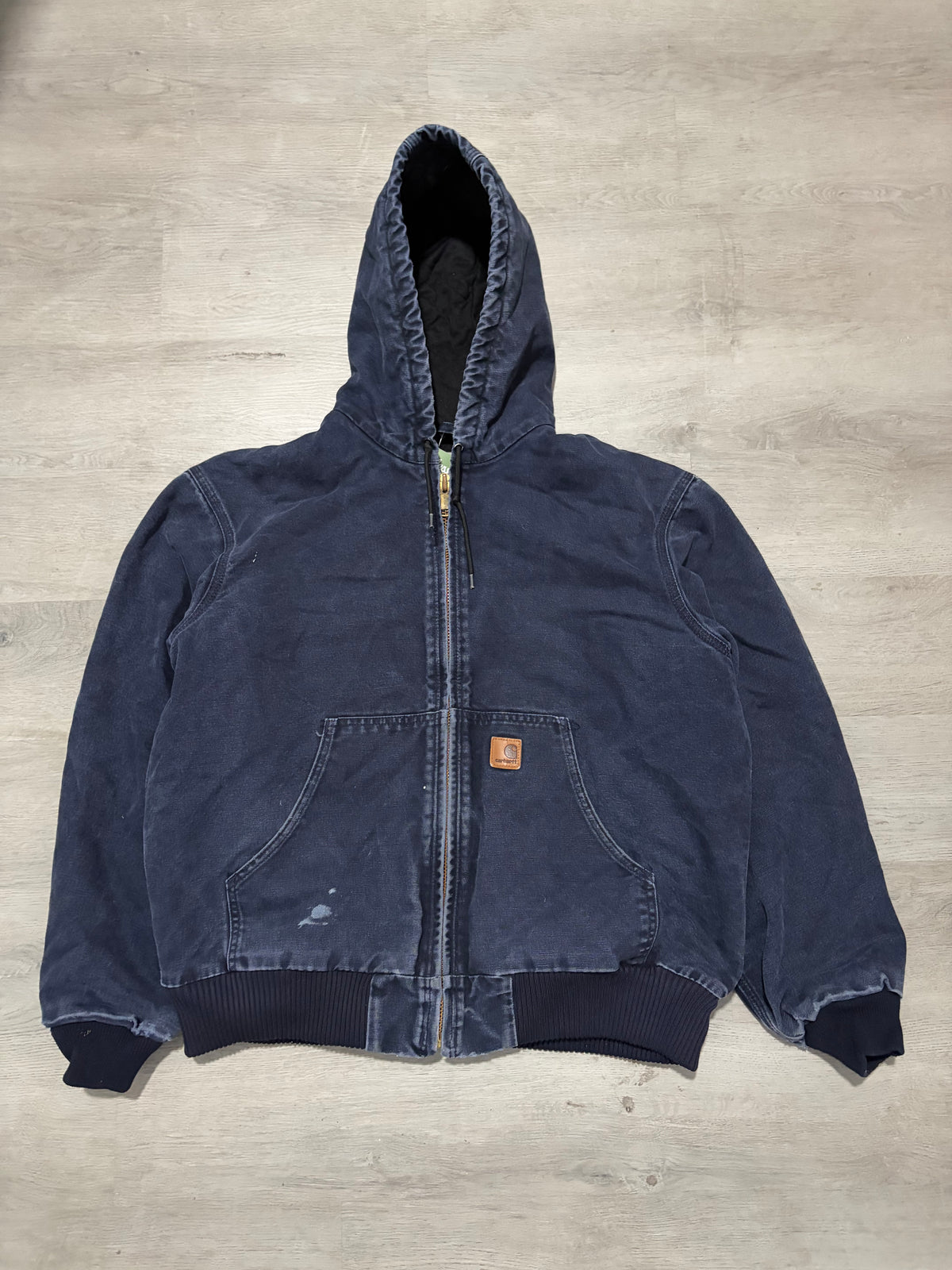 Vintage Distressed Carhartt Navy Blue Hooded Workwear Jacket