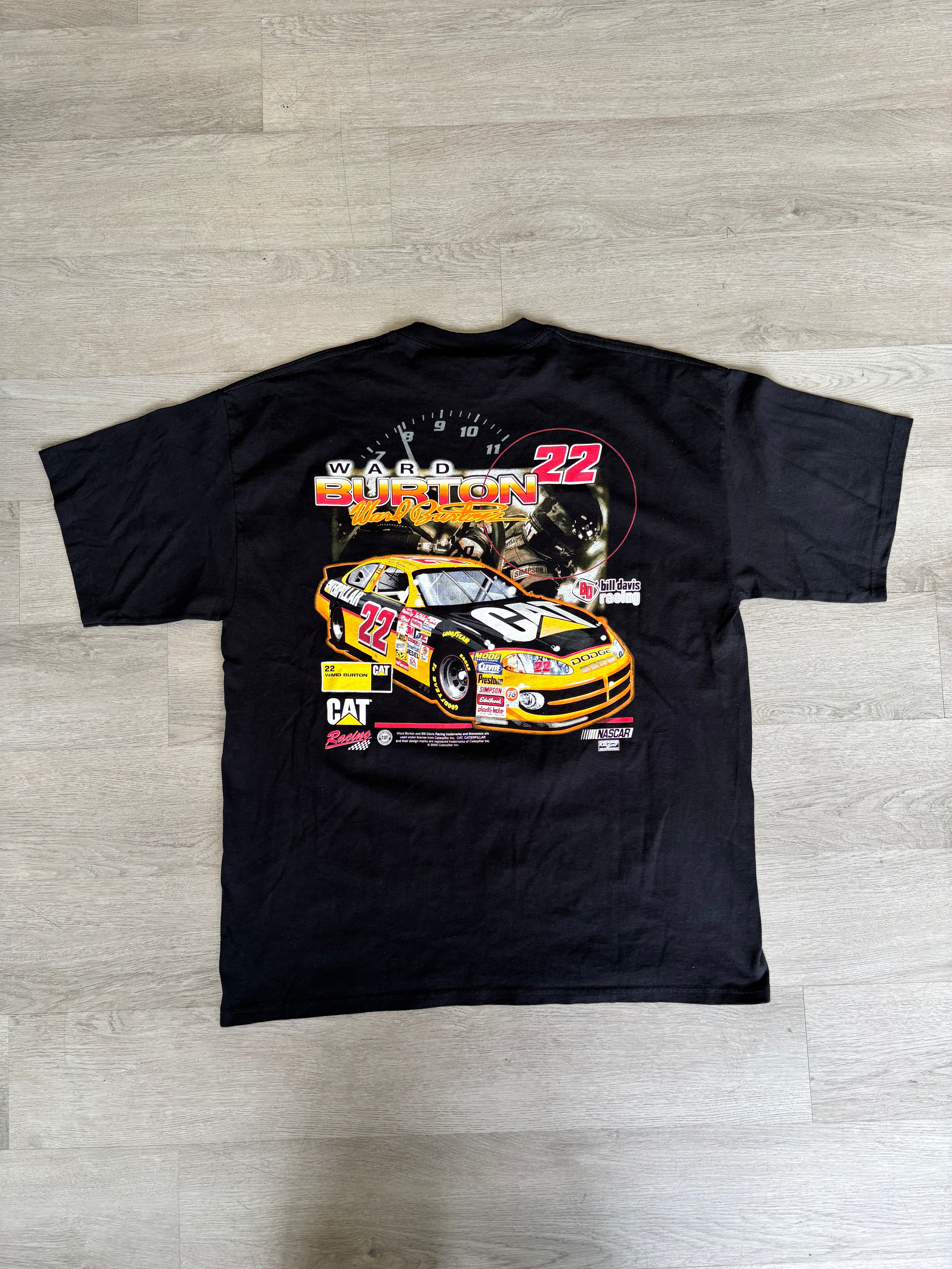 Vintage Black Ward Burton #22 Caterpillar NASCAR Graphic Tee