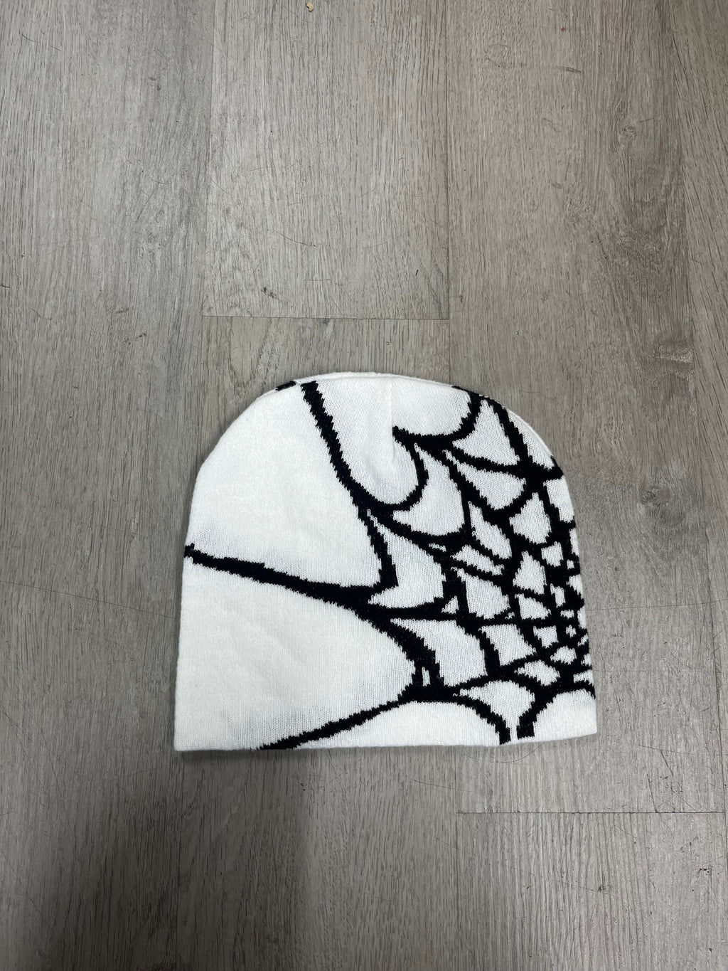 White w/ Black #2 Y2K Style Spider Web Beanie