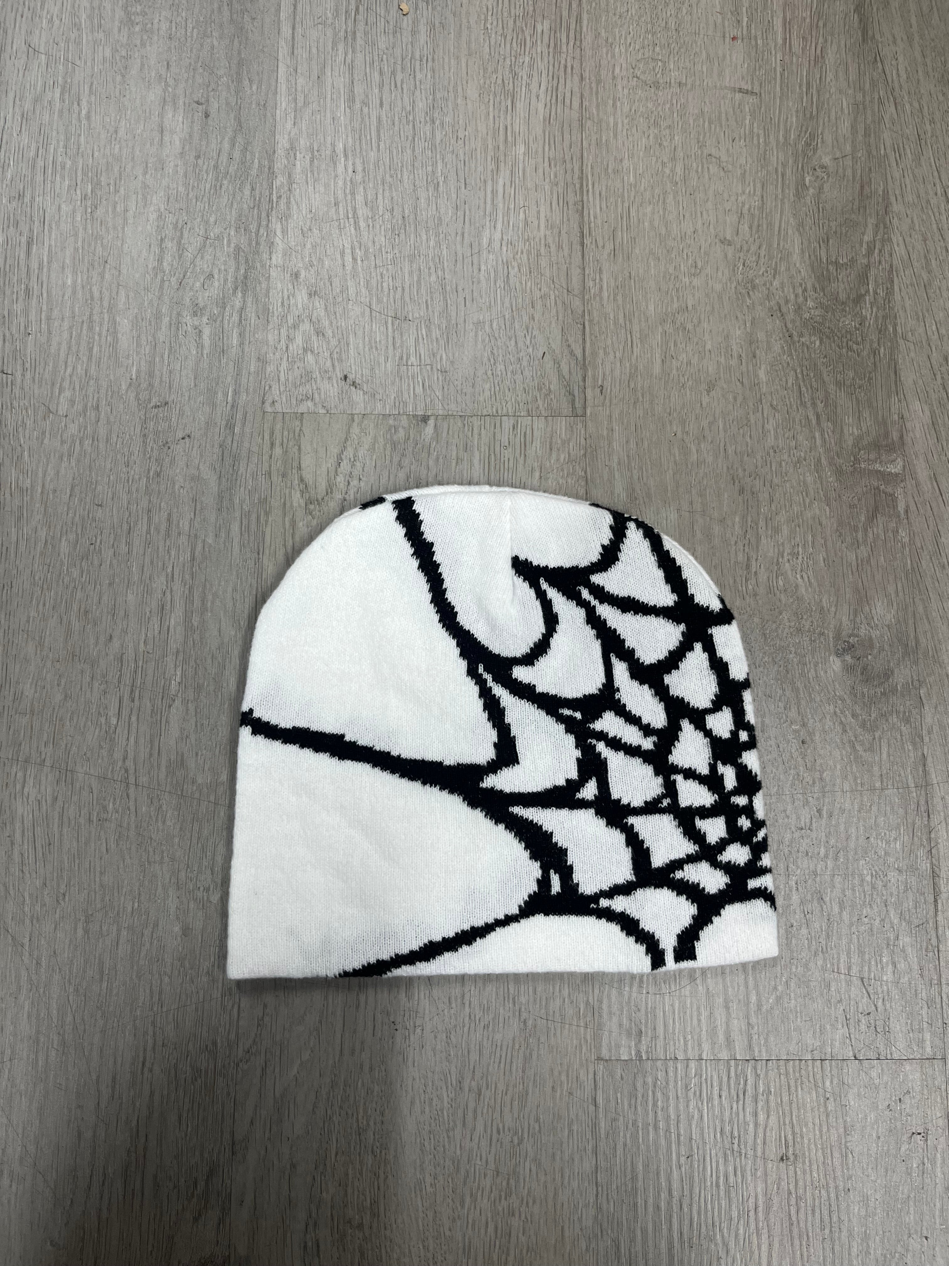 White w/ Black #2 Y2K Style Spider Web Beanie