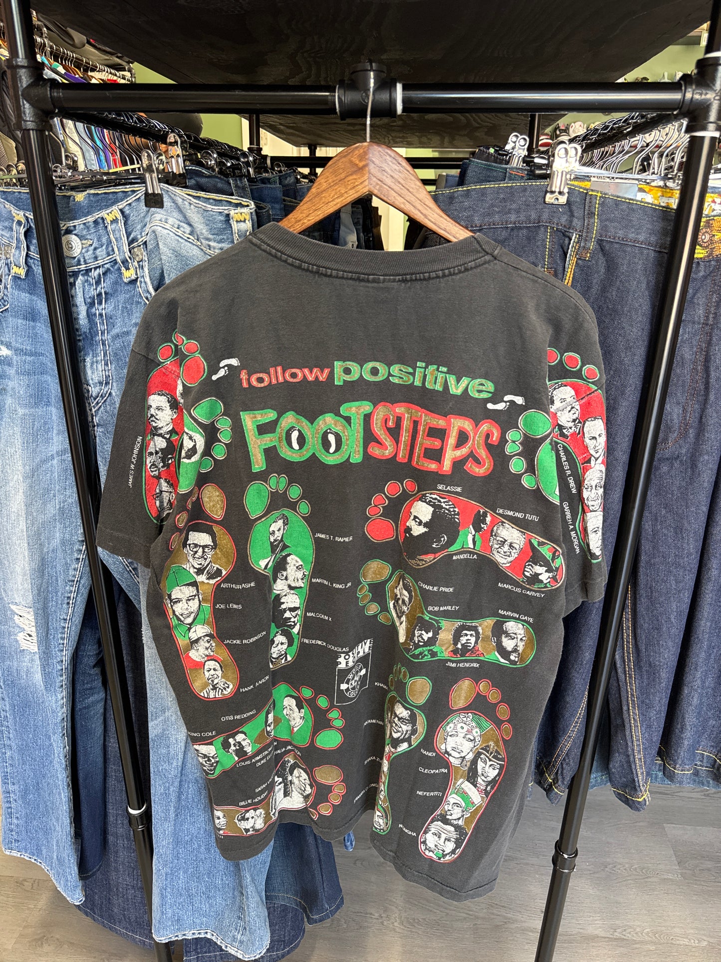 Vintage 90s Follow Positive Foot Steps Black History Tee