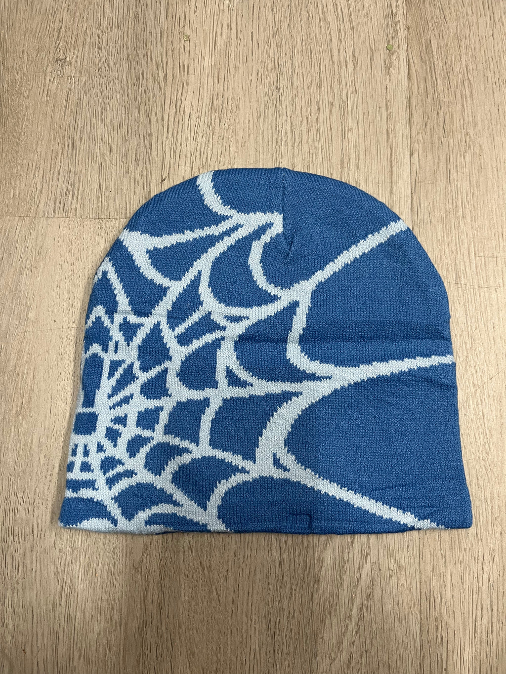 Blue w/ Light Blue Y2K Style Spider Web Beanie