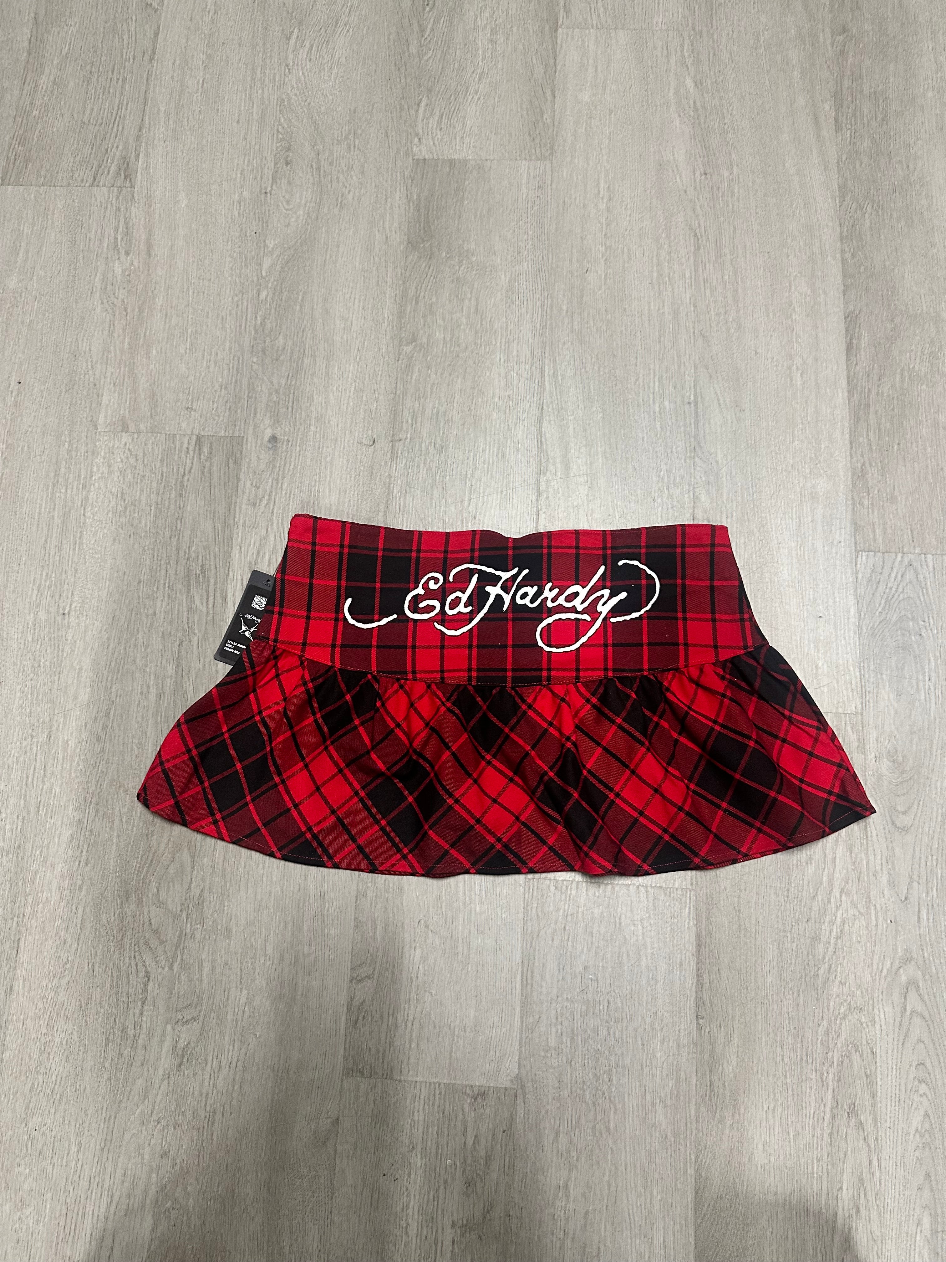 Women’s Ed Hardy Red Plaid Dragon Mini Skirt