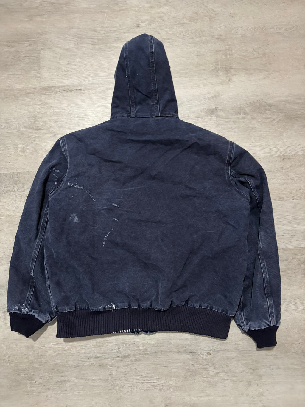 Vintage Distressed Carhartt Navy Blue Hooded Workwear Jacket