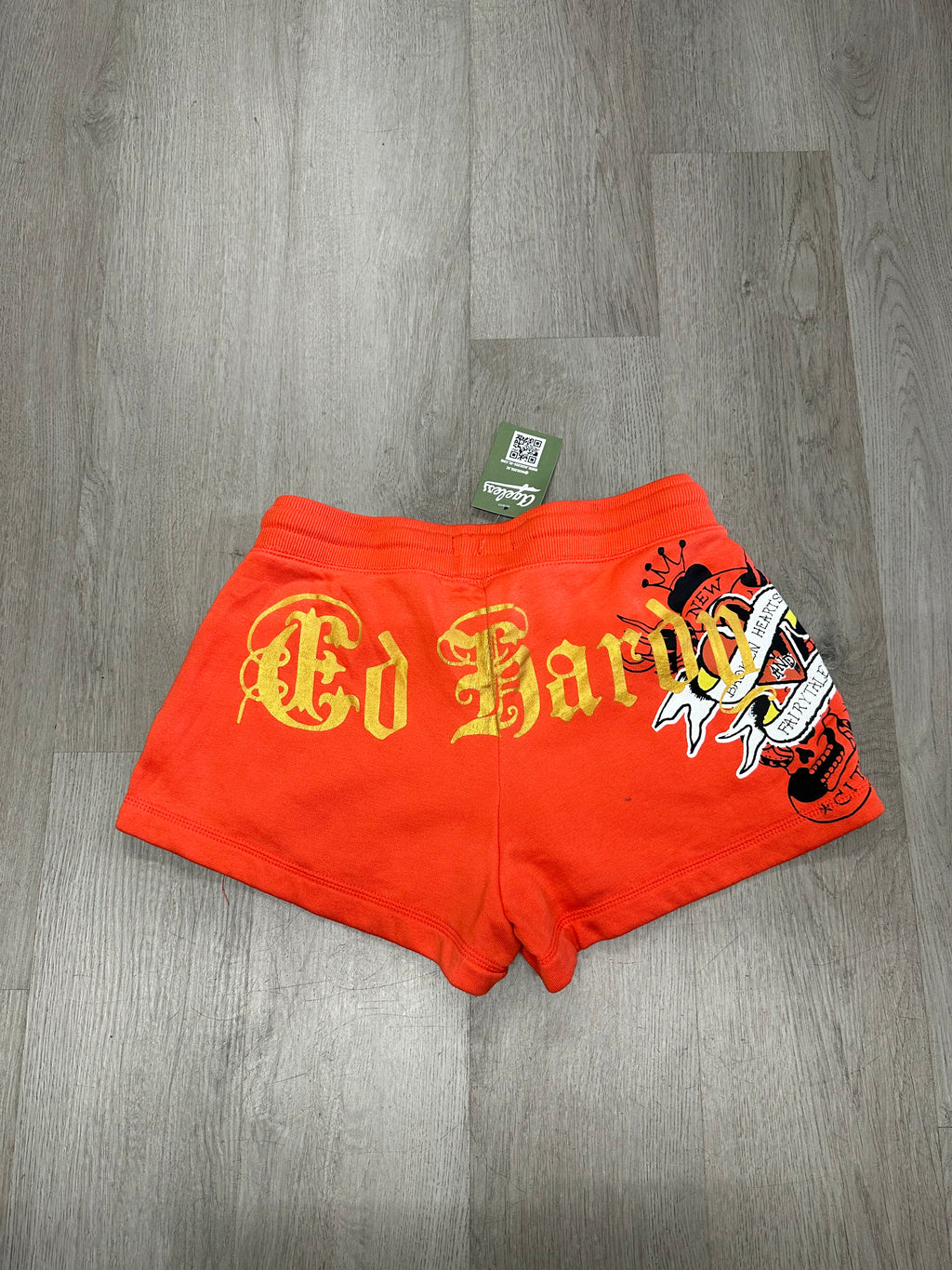 Women’s Ed Hardy Orange Broken Hearts Sweat Shorts