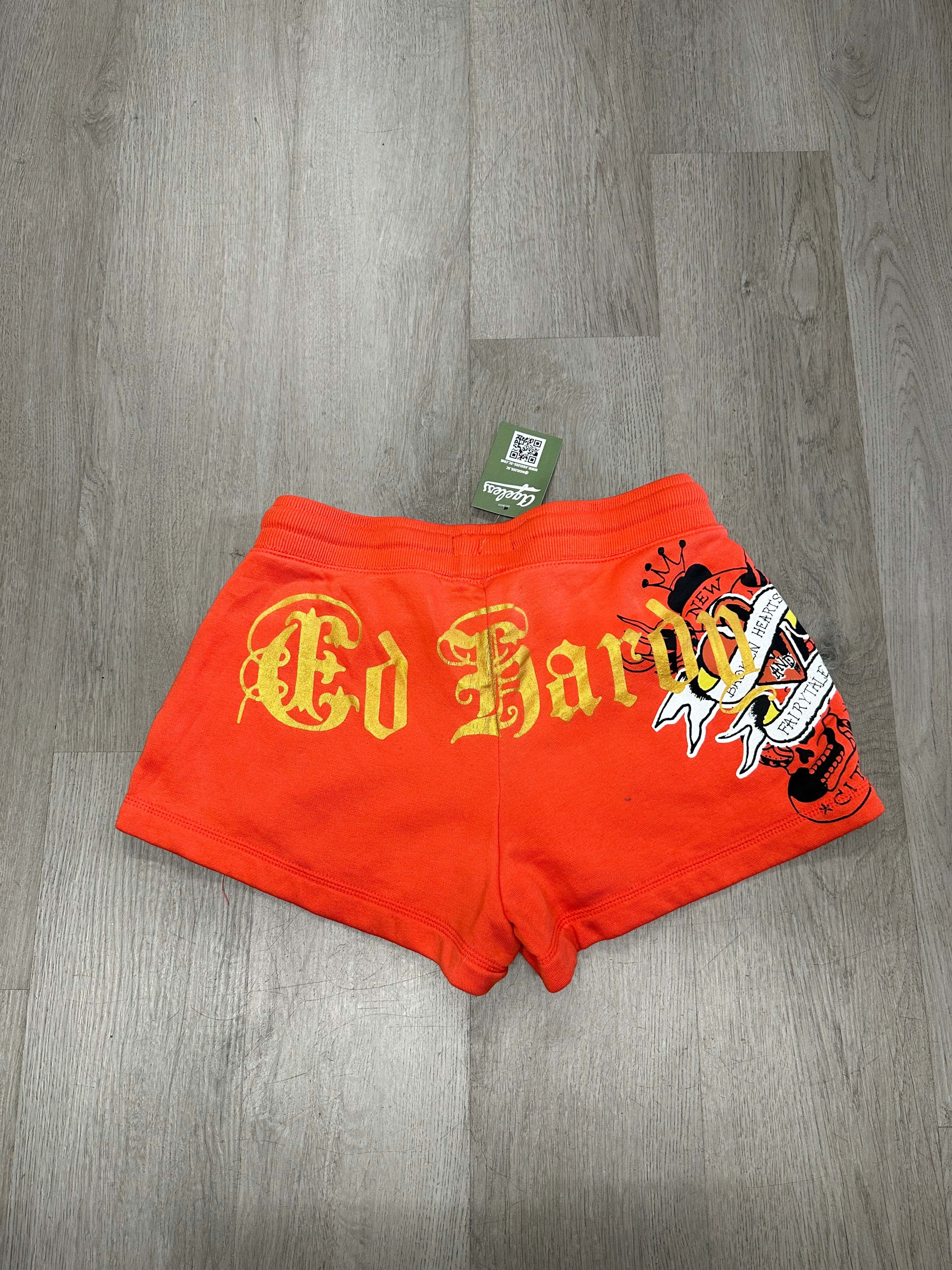 Women’s Ed Hardy Orange Broken Hearts Sweat Shorts
