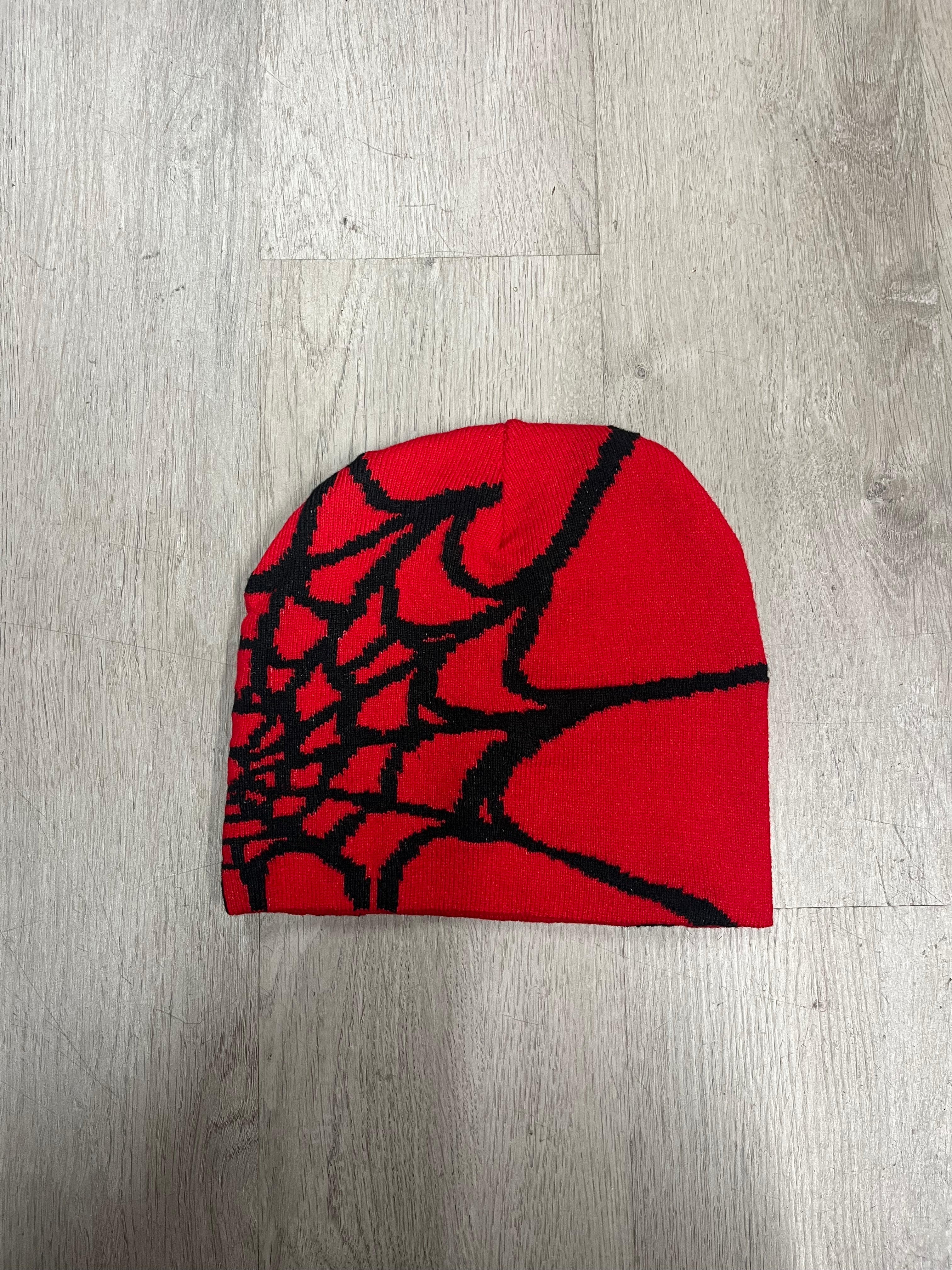 Red w/ Black #2 Y2K Style Spider Web Beanie