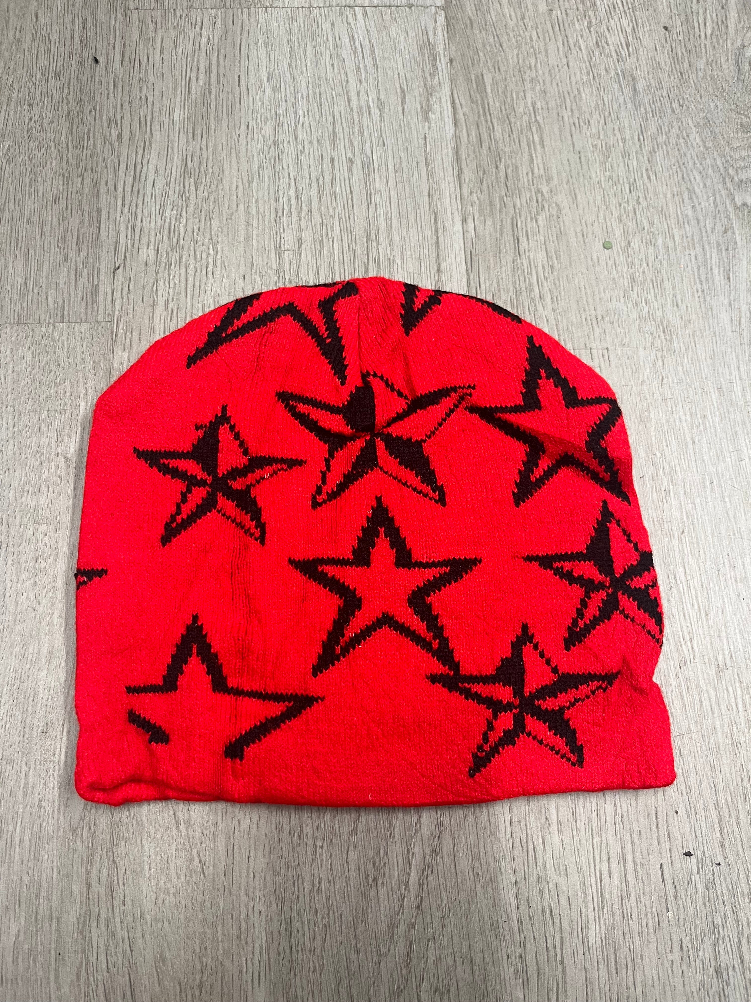 Red w/ Black Y2K Style Star Beanie
