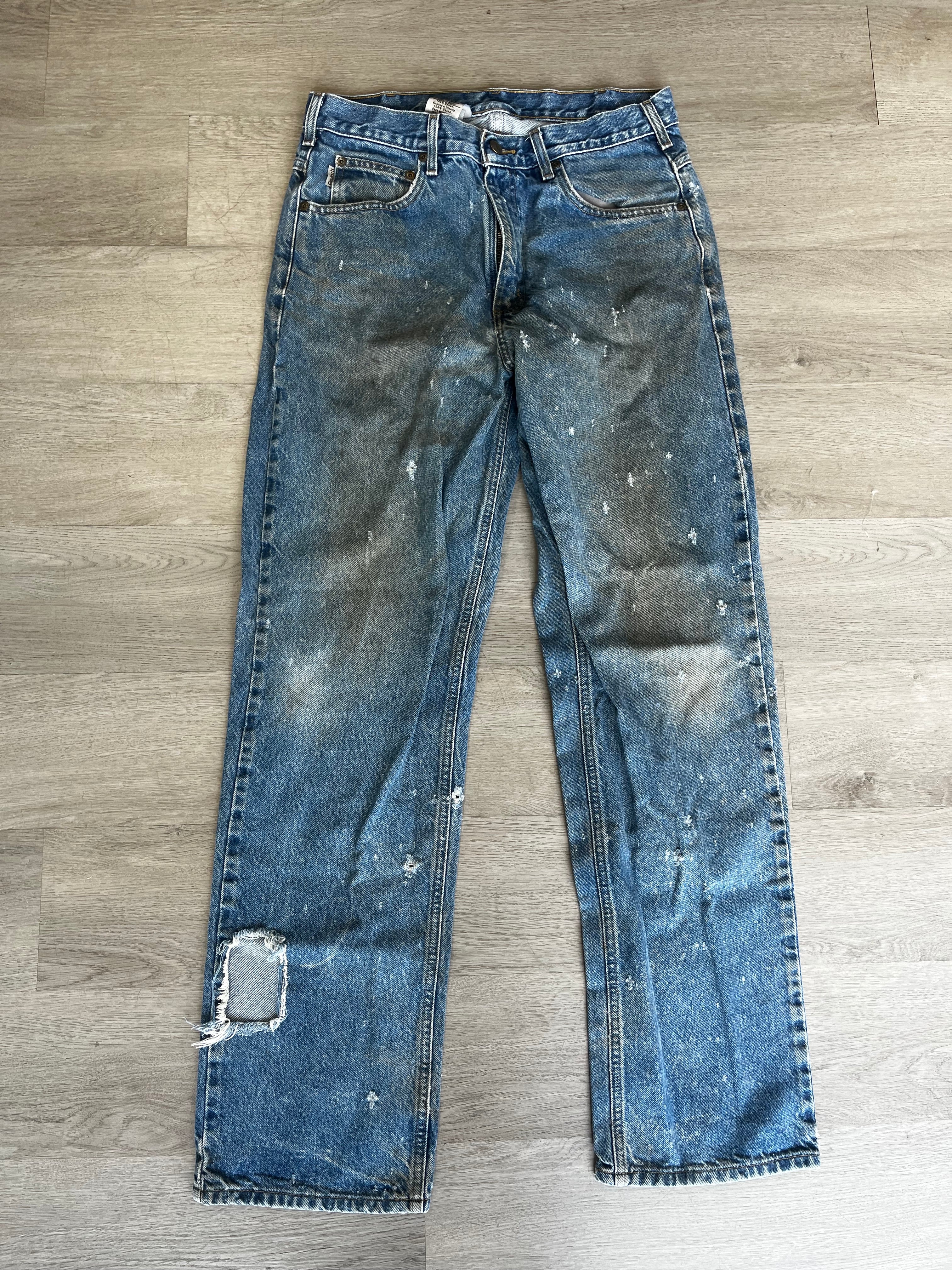 Vintage Distressed Muddy Carhartt Jeans With Hole on Leg