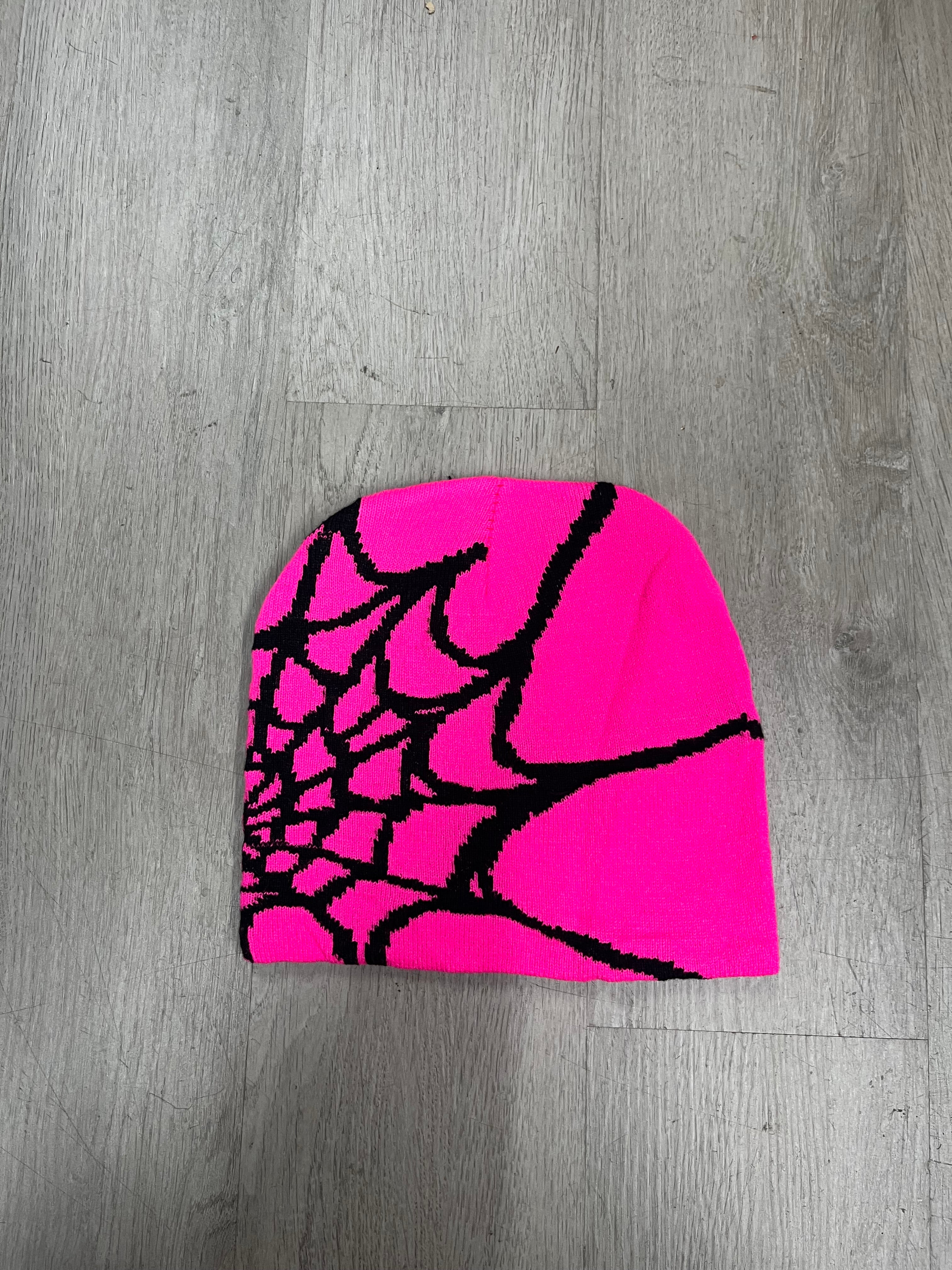 Pink w/ Black #2 Y2K Style Spider Web Beanie