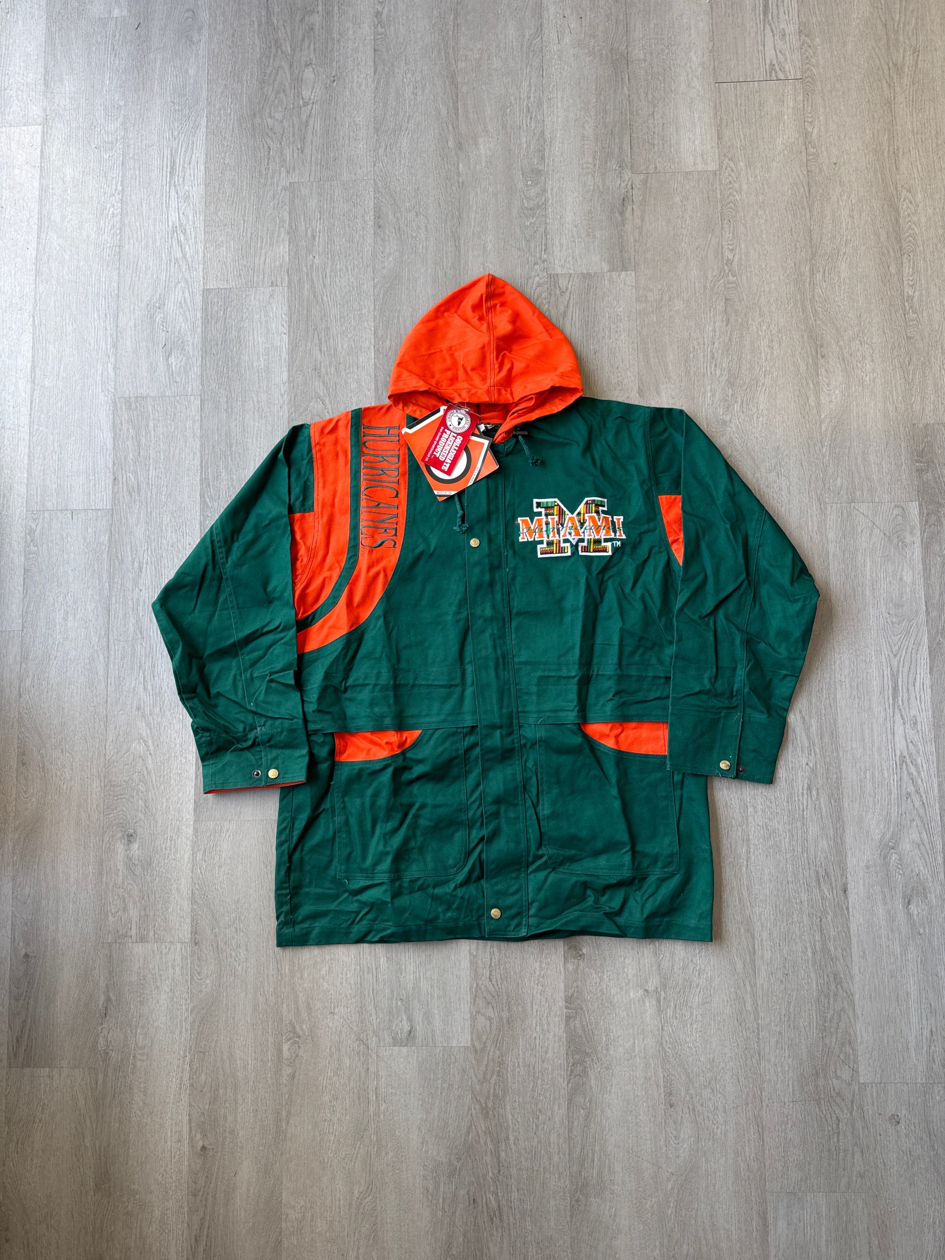 Vintage 90s University Of Miami Hurricanes Long Parka Stadium Coat Jacket