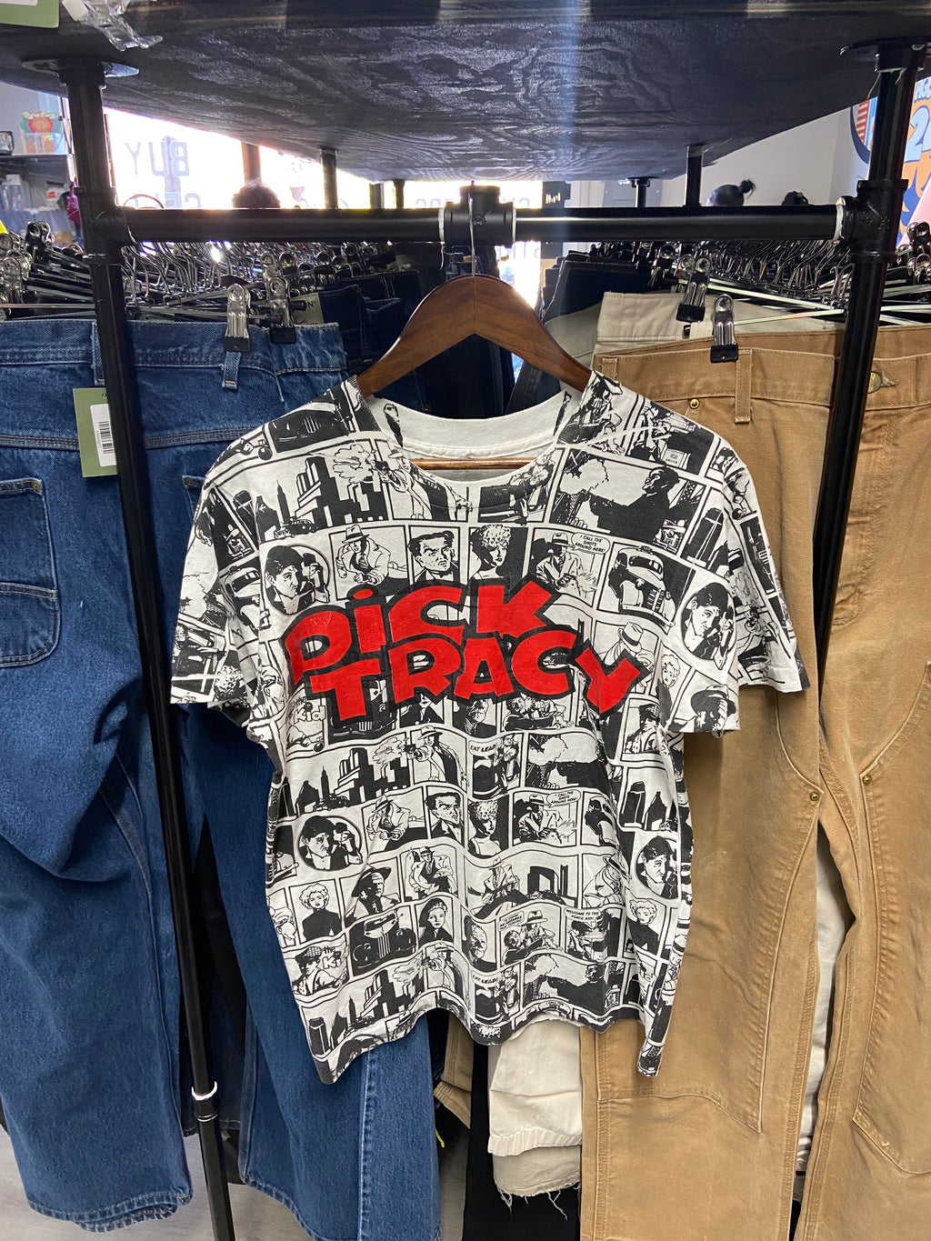 Vintage 1990s Disney Dick Tracy Comic Strip All Over Print Tee