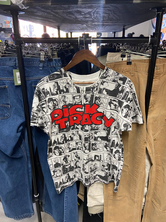 Vintage 1990s Disney Dick Tracy Comic Strip All Over Print Tee