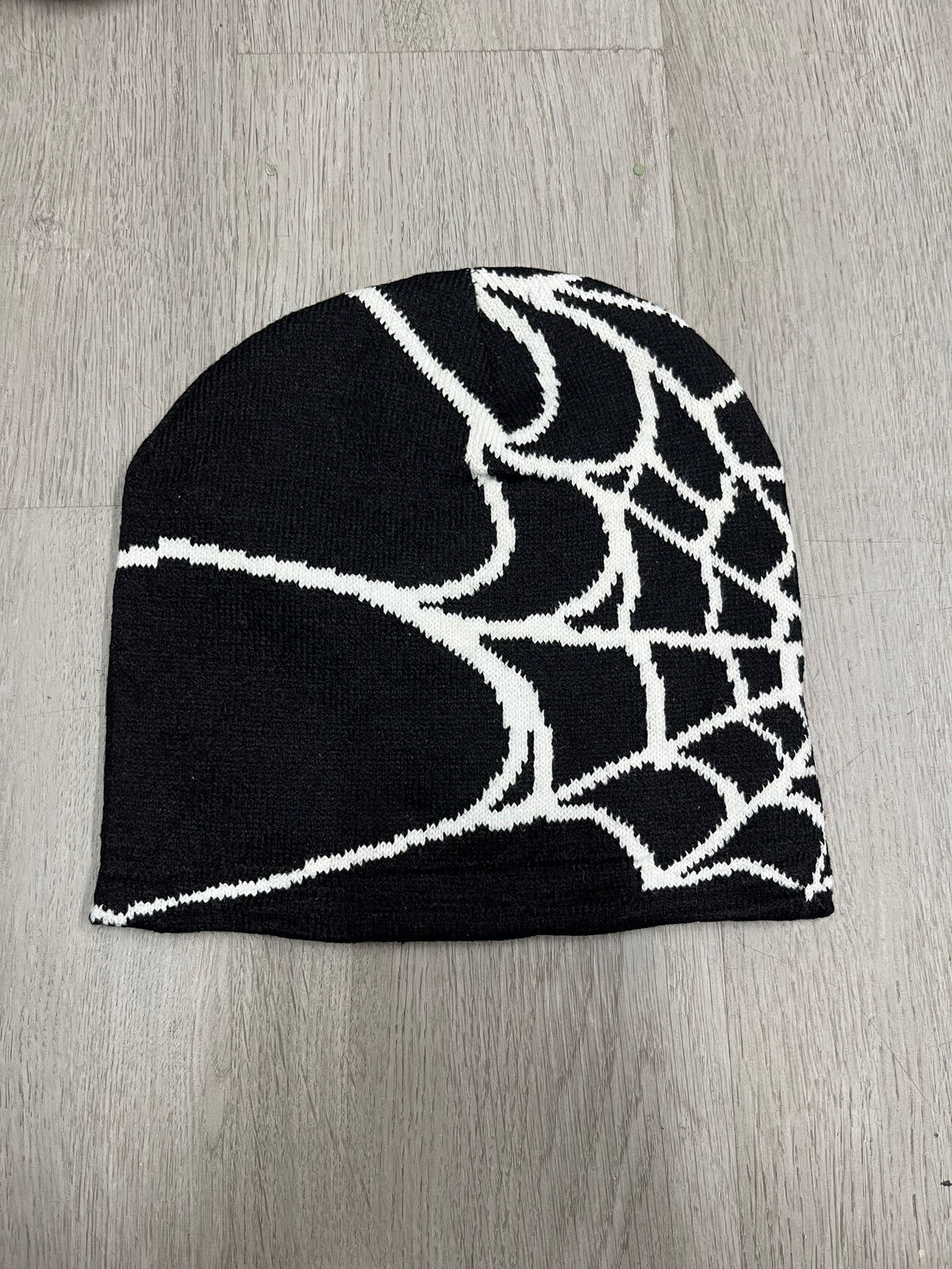 Black w/ White Y2K Style Spider Web Beanie