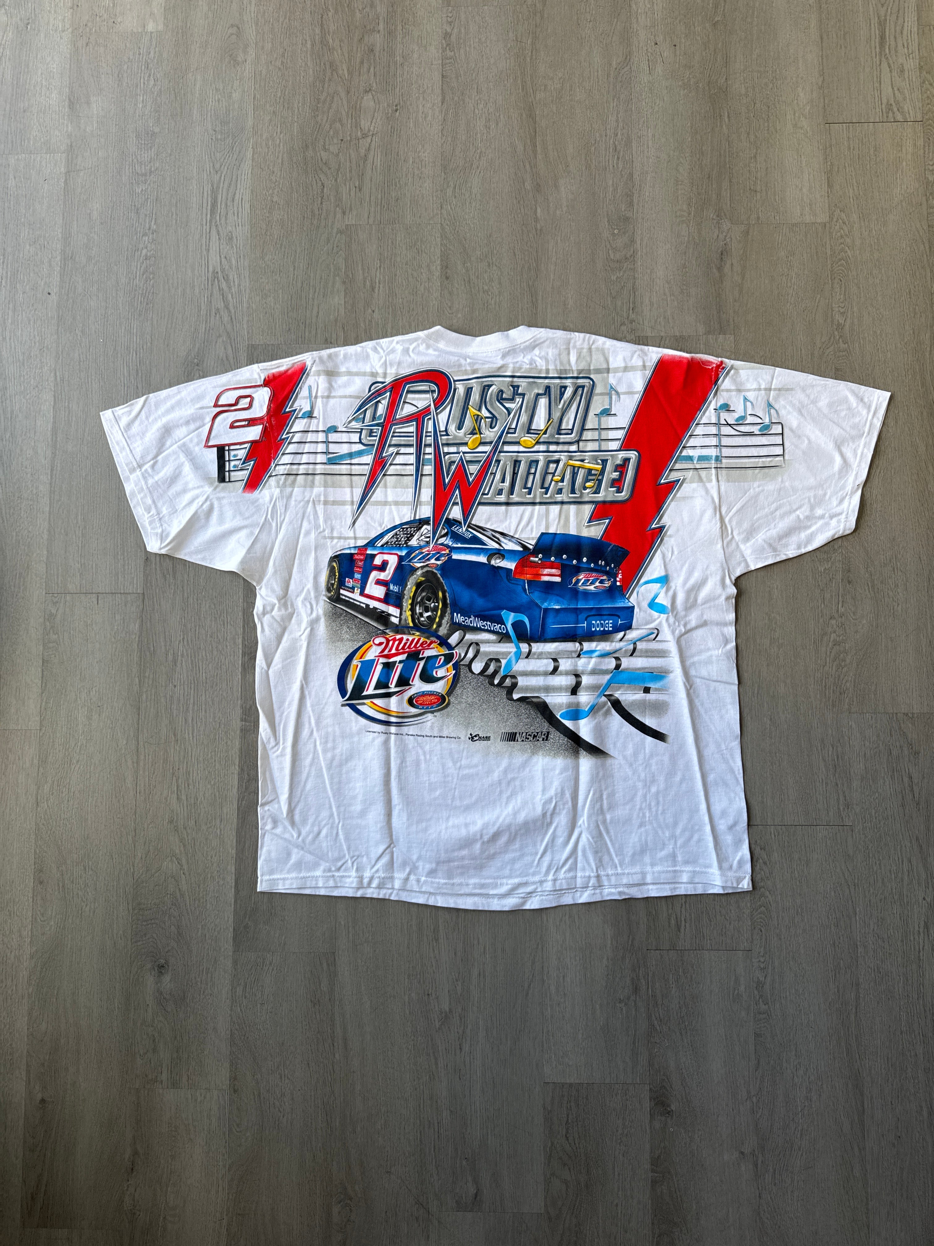 Vintage 90s Chase Authentic’s Rusty Wallace Rockin In The USA All Over Print Tee