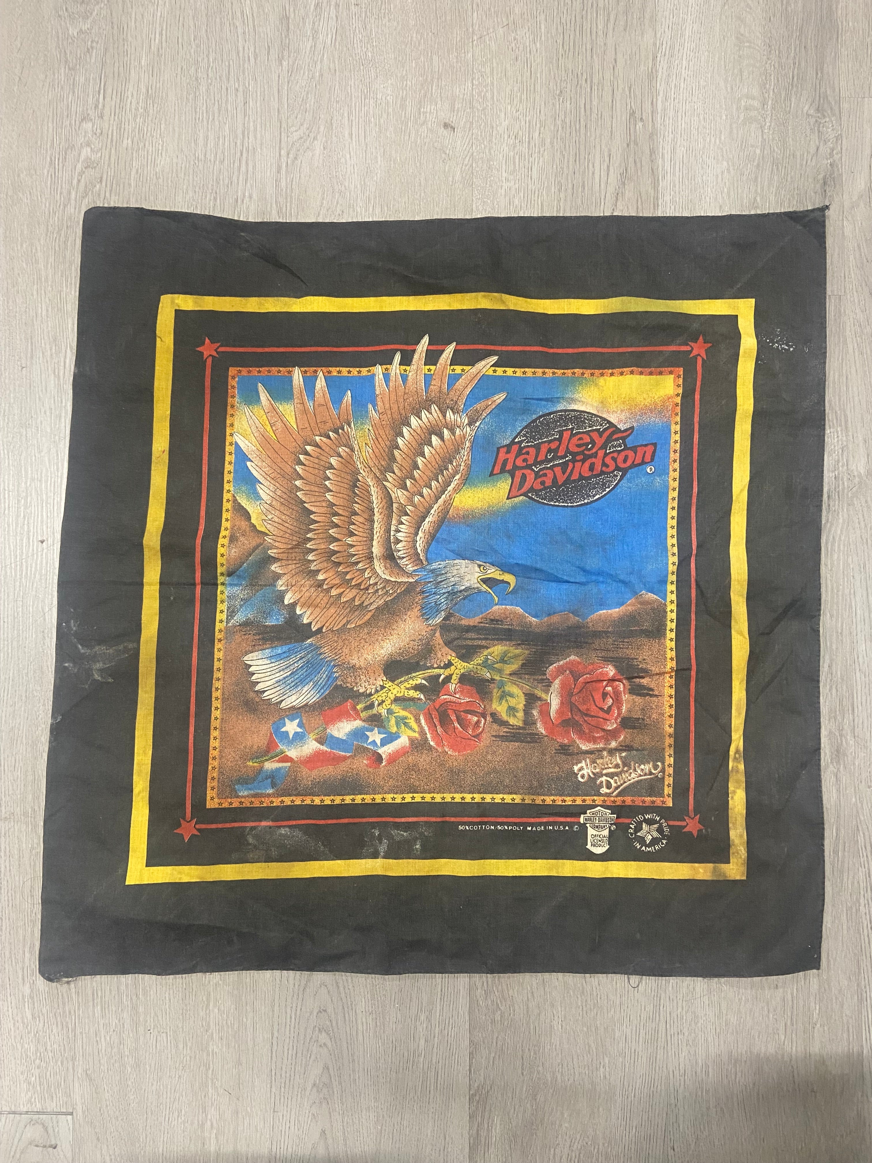 Vintage 90s Harley Davidson Bandana Eagle & Rose