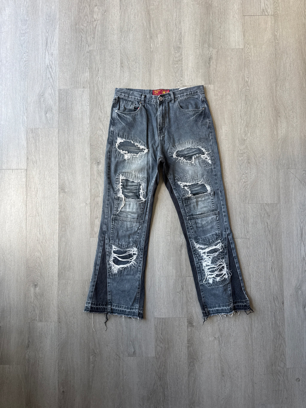 Project Capri Distressed Embroidered Flared Denim Jeans