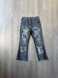 Project Capri Distressed Embroidered Flared Denim Jeans