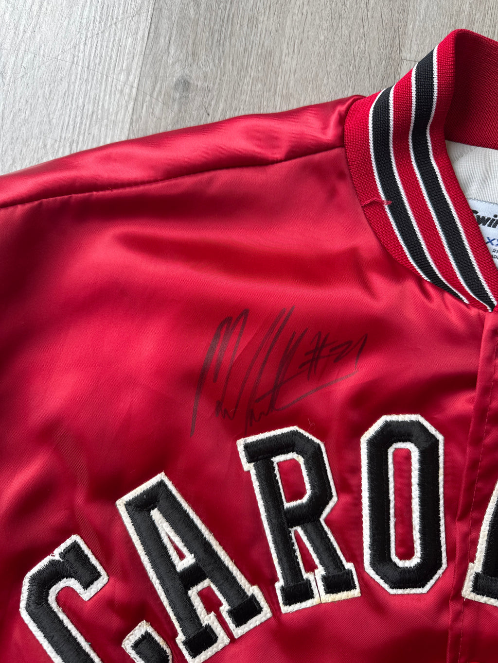 Vintage 90s University Of South Carolina Gamecocks Signed By Marcus Lattimore Satin Bomber Jacket