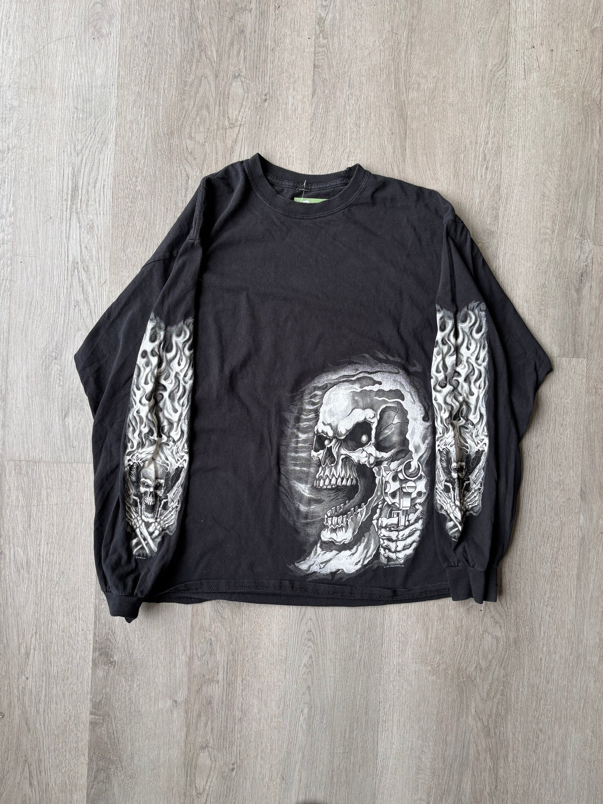 Vintage Skull Holding Gun Long Sleeve Tee