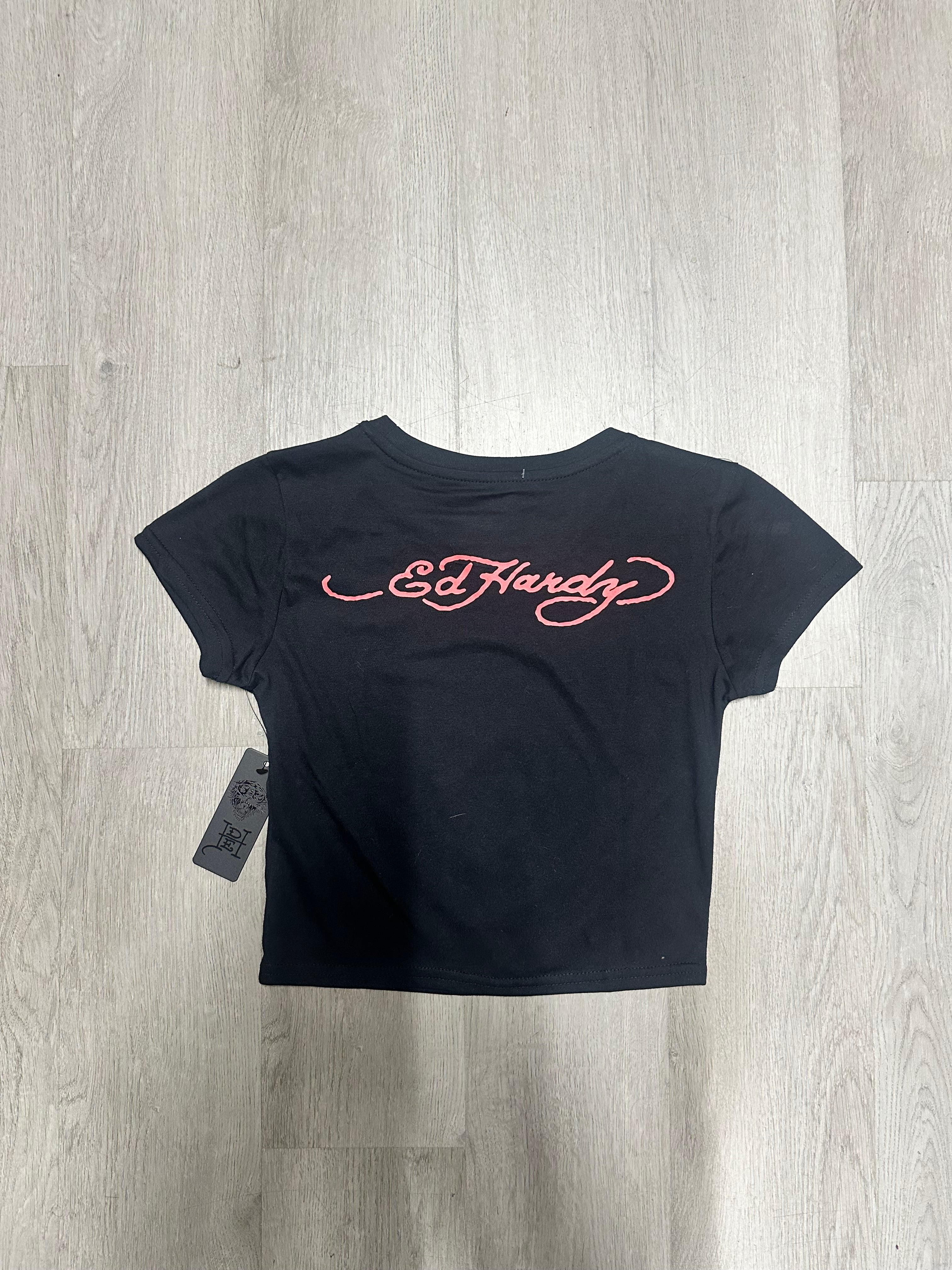 Women’s Ed Hardy Black Devil Rhinestone Cropped Baby Tee