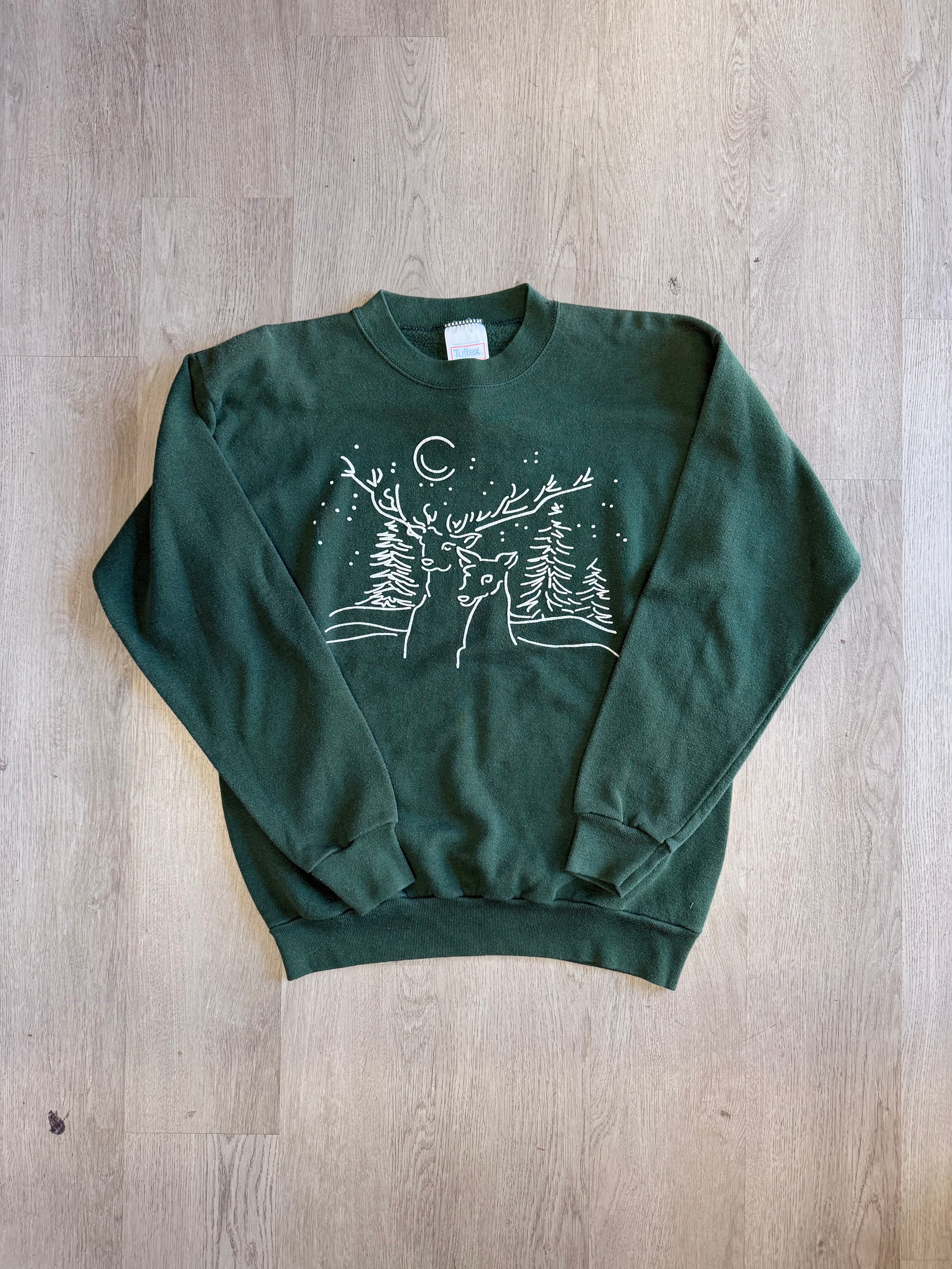 Vintage Green Deer Outline Crewneck
