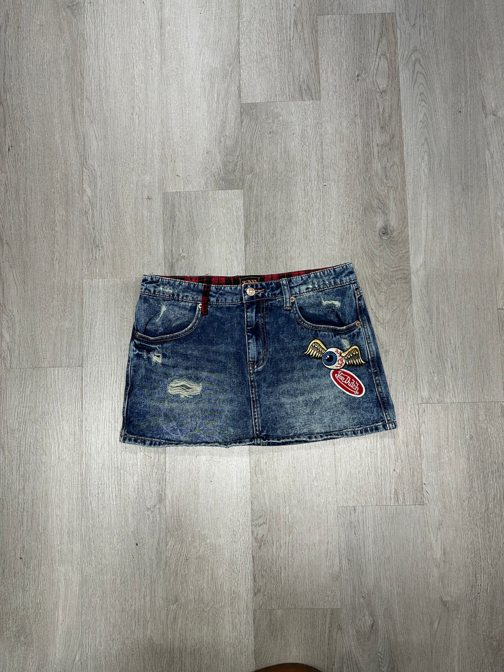Women’s Von Dutch Acid Wash Denim Jean Skirt