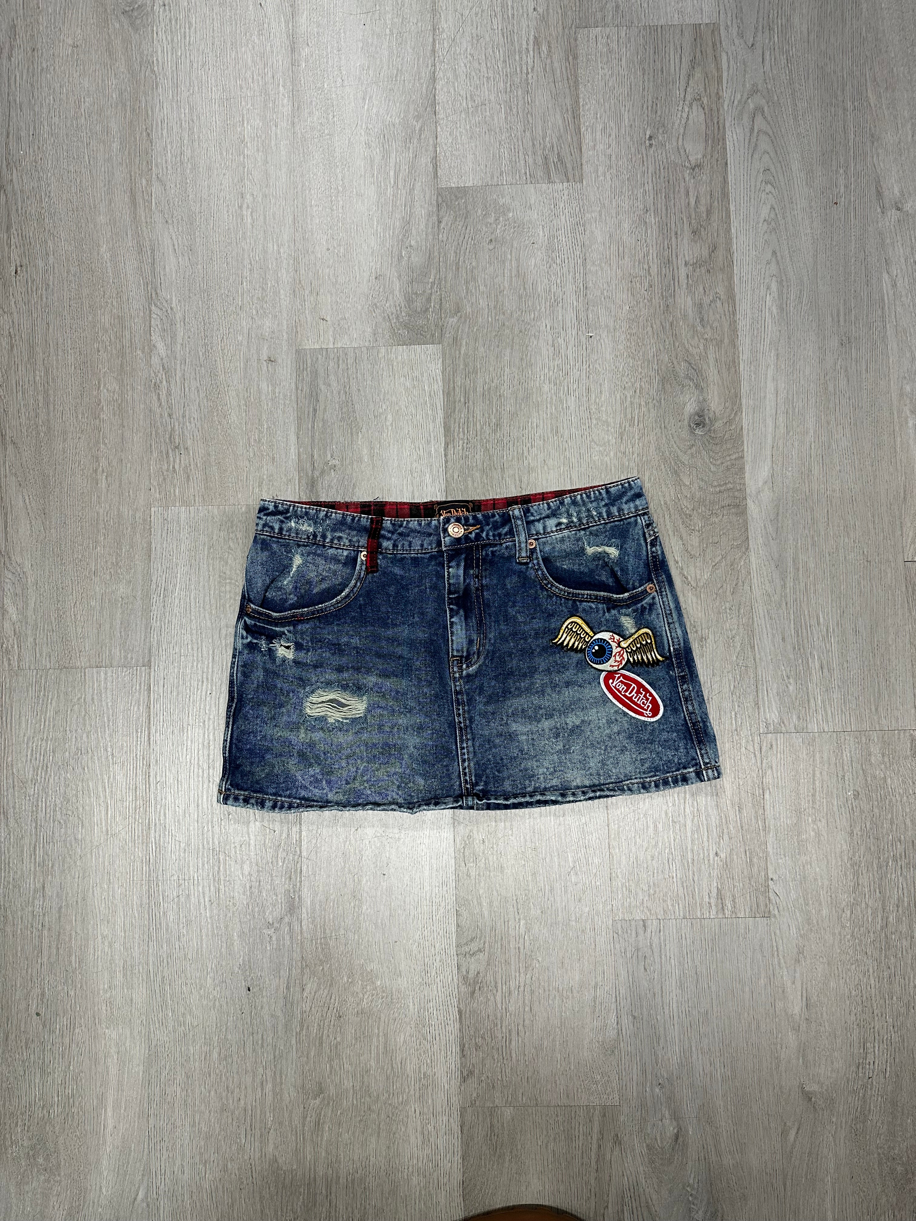 Women’s Von Dutch Acid Wash Denim Jean Skirt