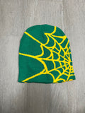 Green w/ Yellow Y2K Style Spider Web Beanie