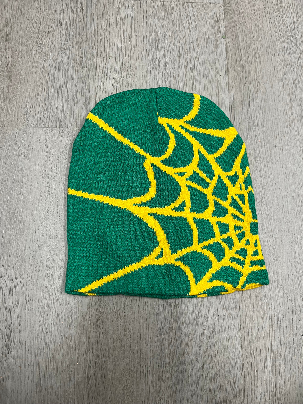 Green w/ Yellow Y2K Style Spider Web Beanie