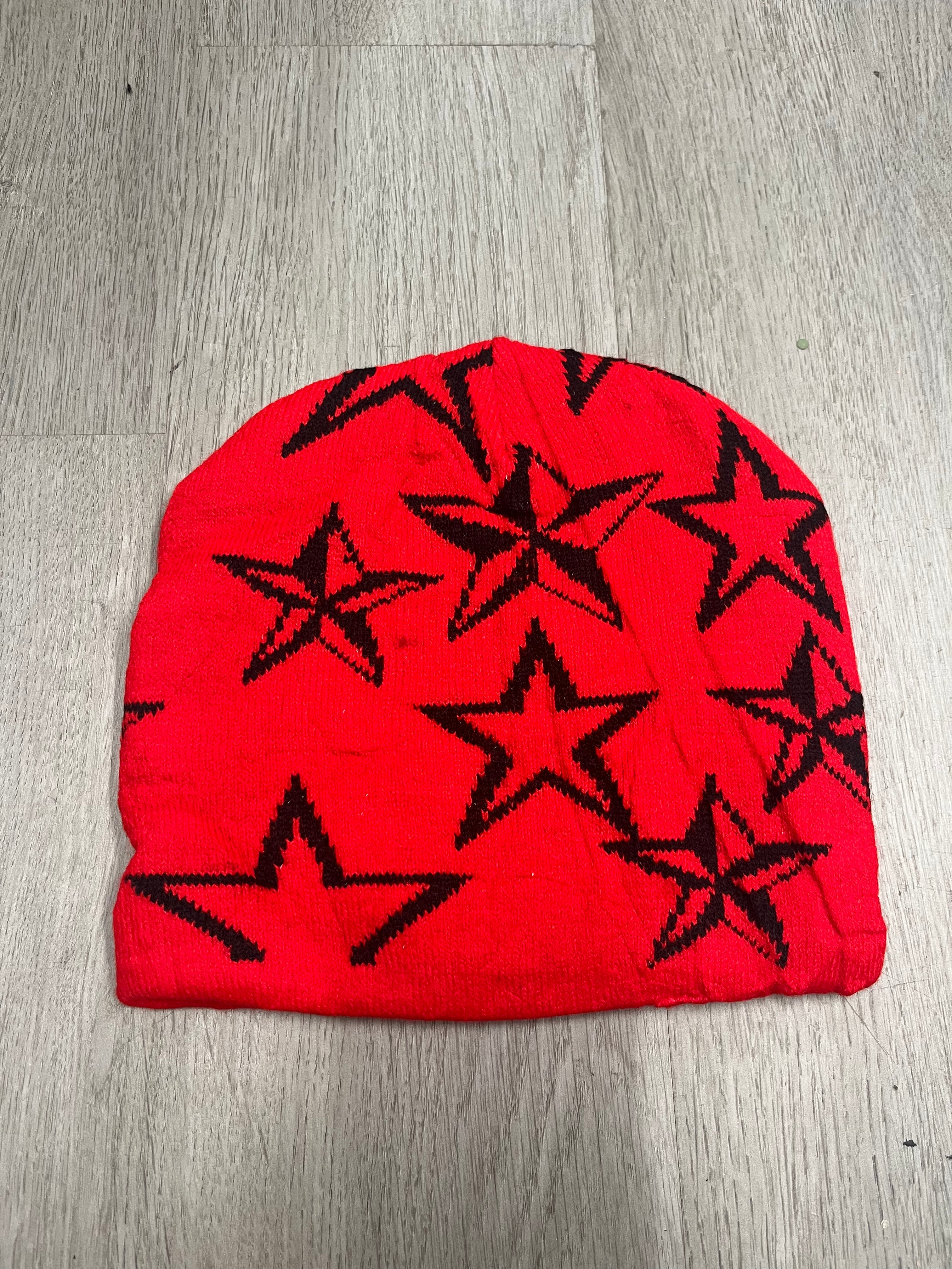 Red w/ Black Y2K Style Star Beanie