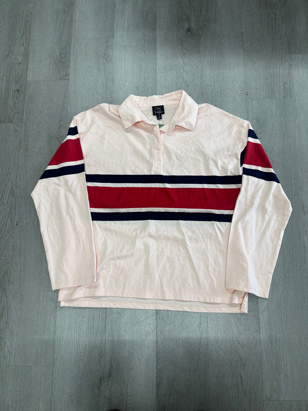 Pink Coral Collar Stripe Longsleeve Shirt