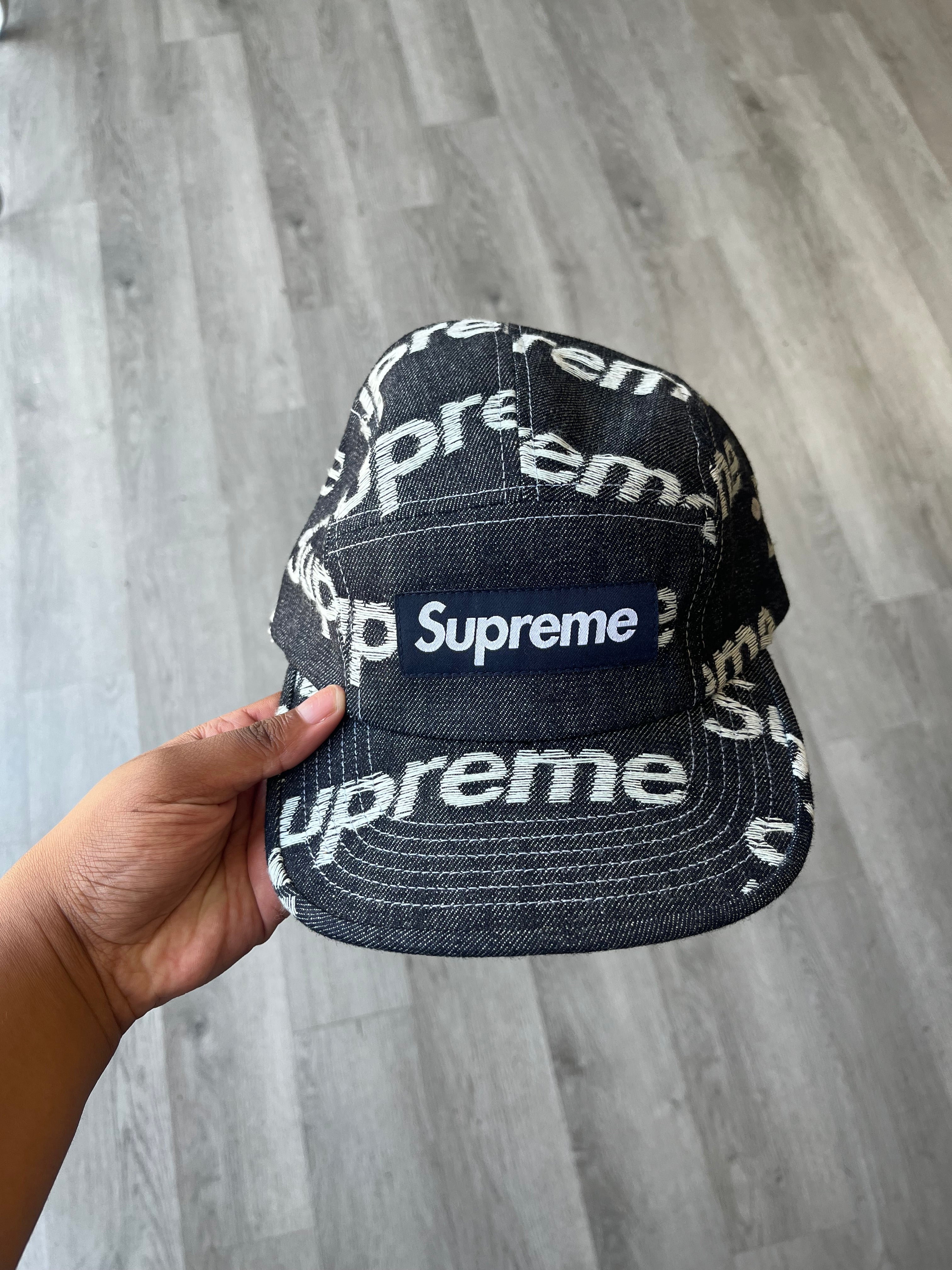 Supreme Jacquard Logos Denim Camp Hat