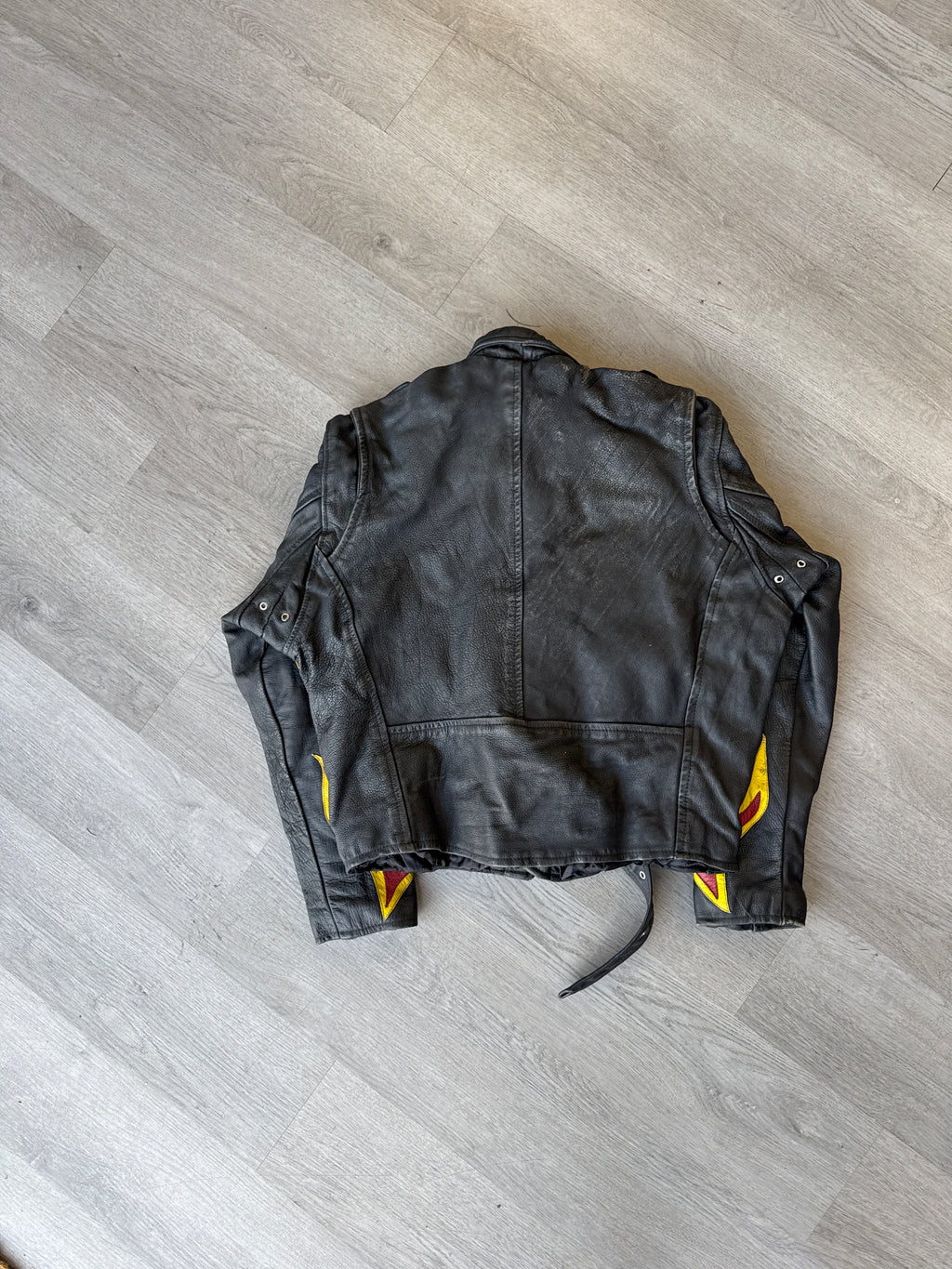 Vintage Real Leather Double Rider Flame Biker Jacket