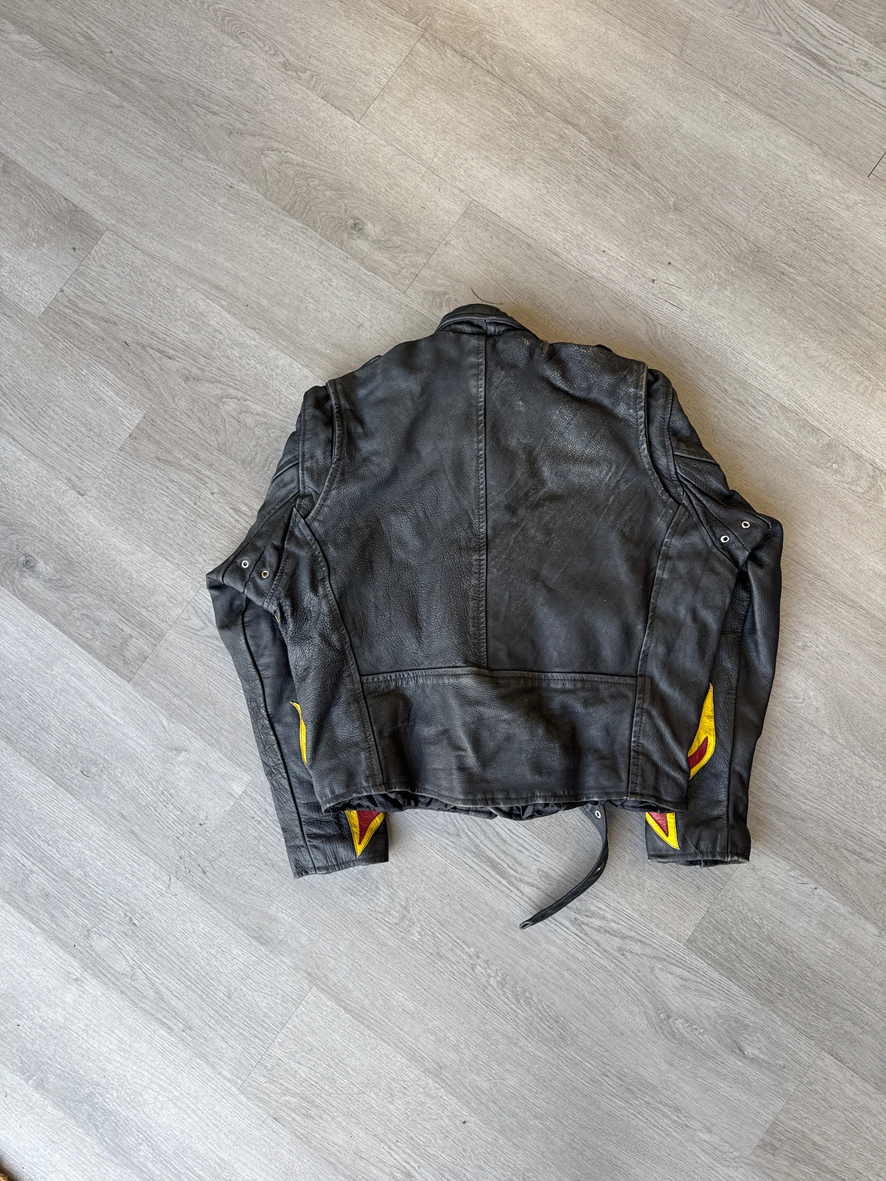Vintage Real Leather Double Rider Flame Biker Jacket
