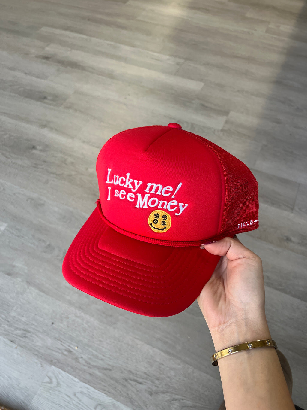 Field Grade "Lucky Me! I See Money" Red Trucker Hat