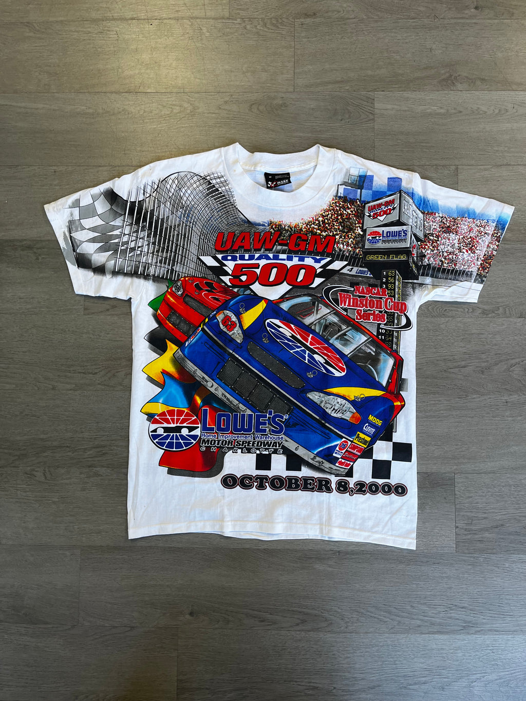 Vintage 2000 Chase Authentics NASCAR UAW GM Quality 500 All Over Print Lowe's Motor Speedway Tee
