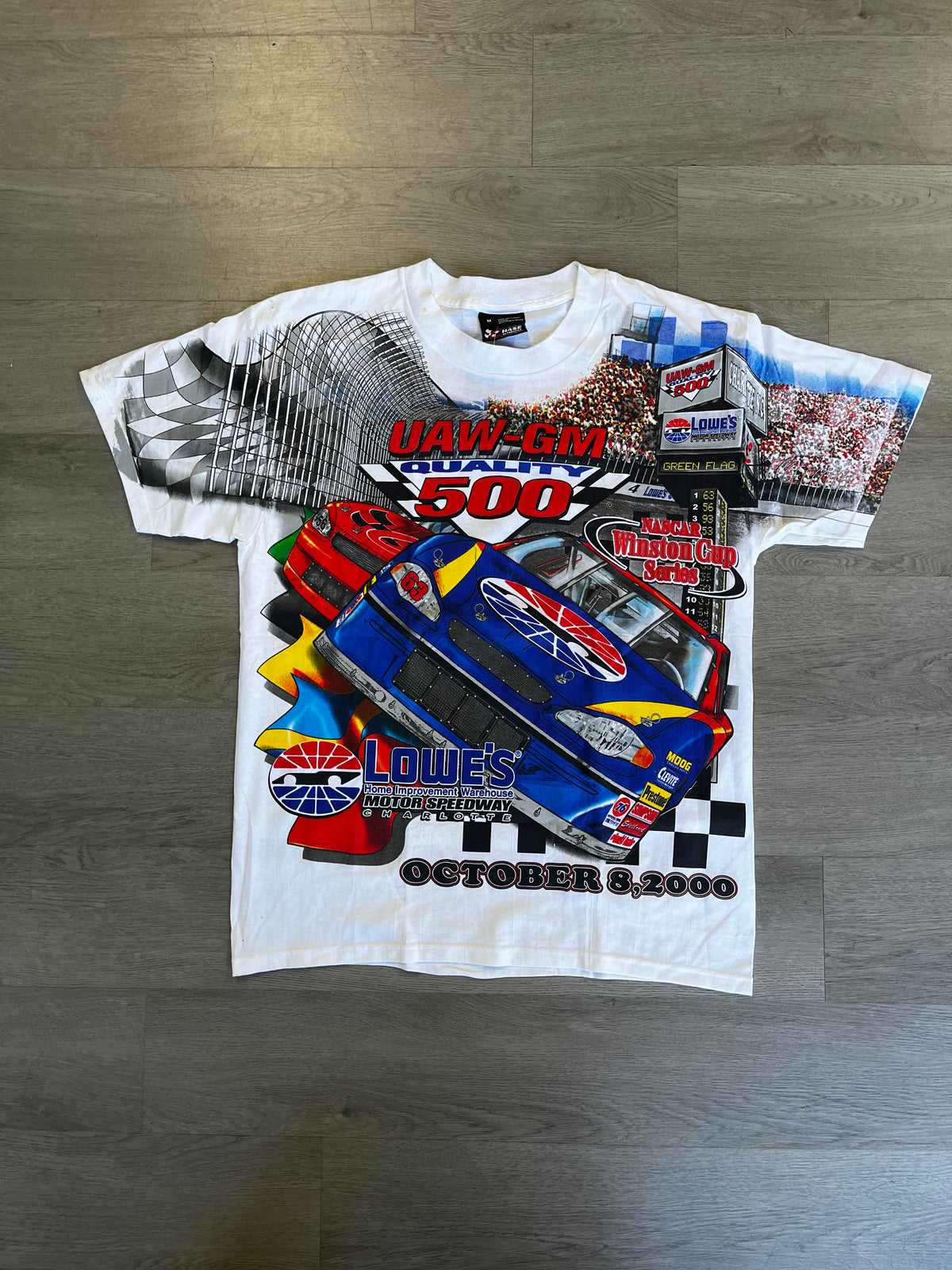 Vintage 2000 Chase Authentics NASCAR UAW GM Quality 500 All Over Print Lowe's Motor Speedway Tee