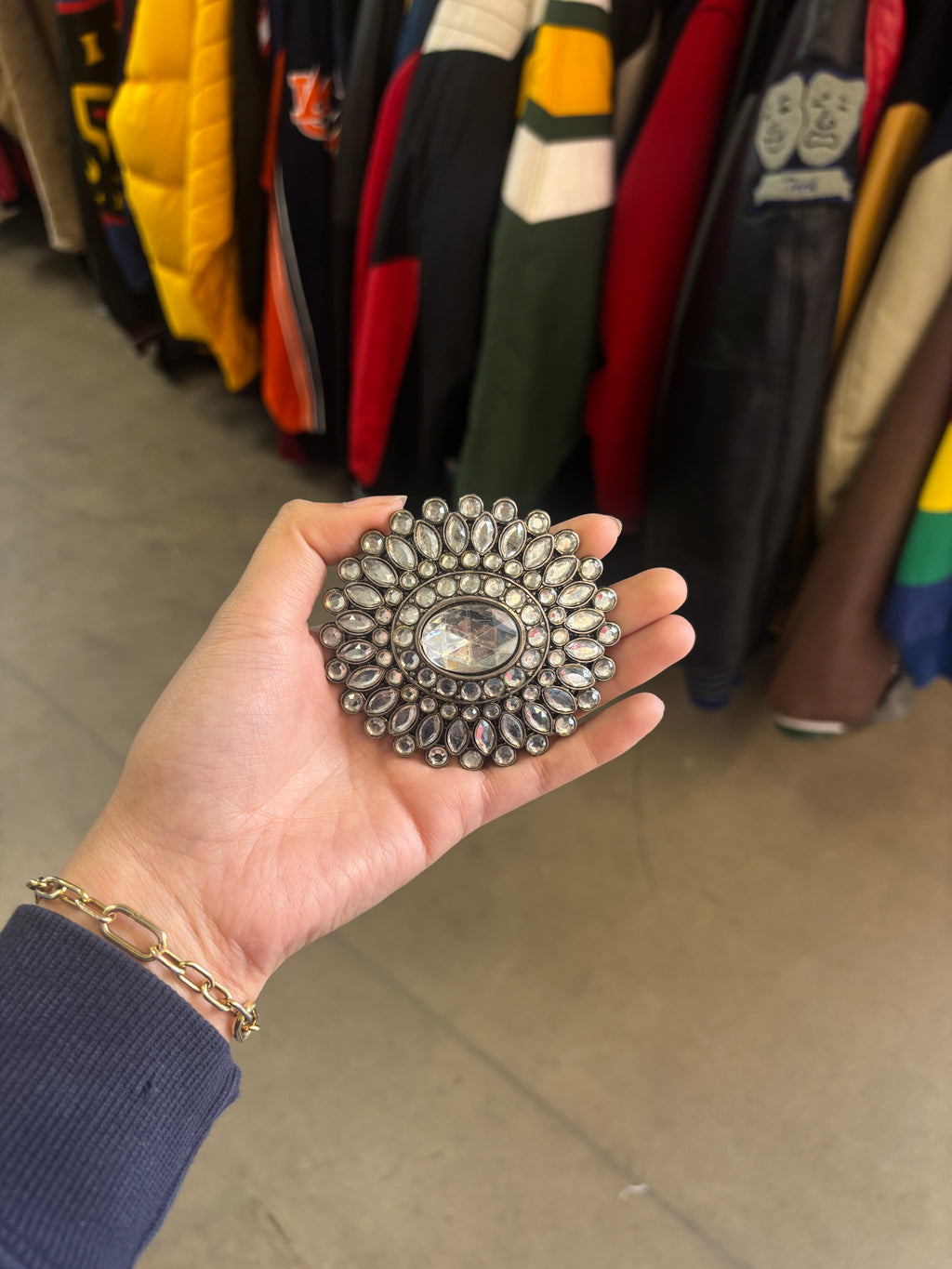 Vintage Ornate Silver Crystal Statement Belt Buckle
