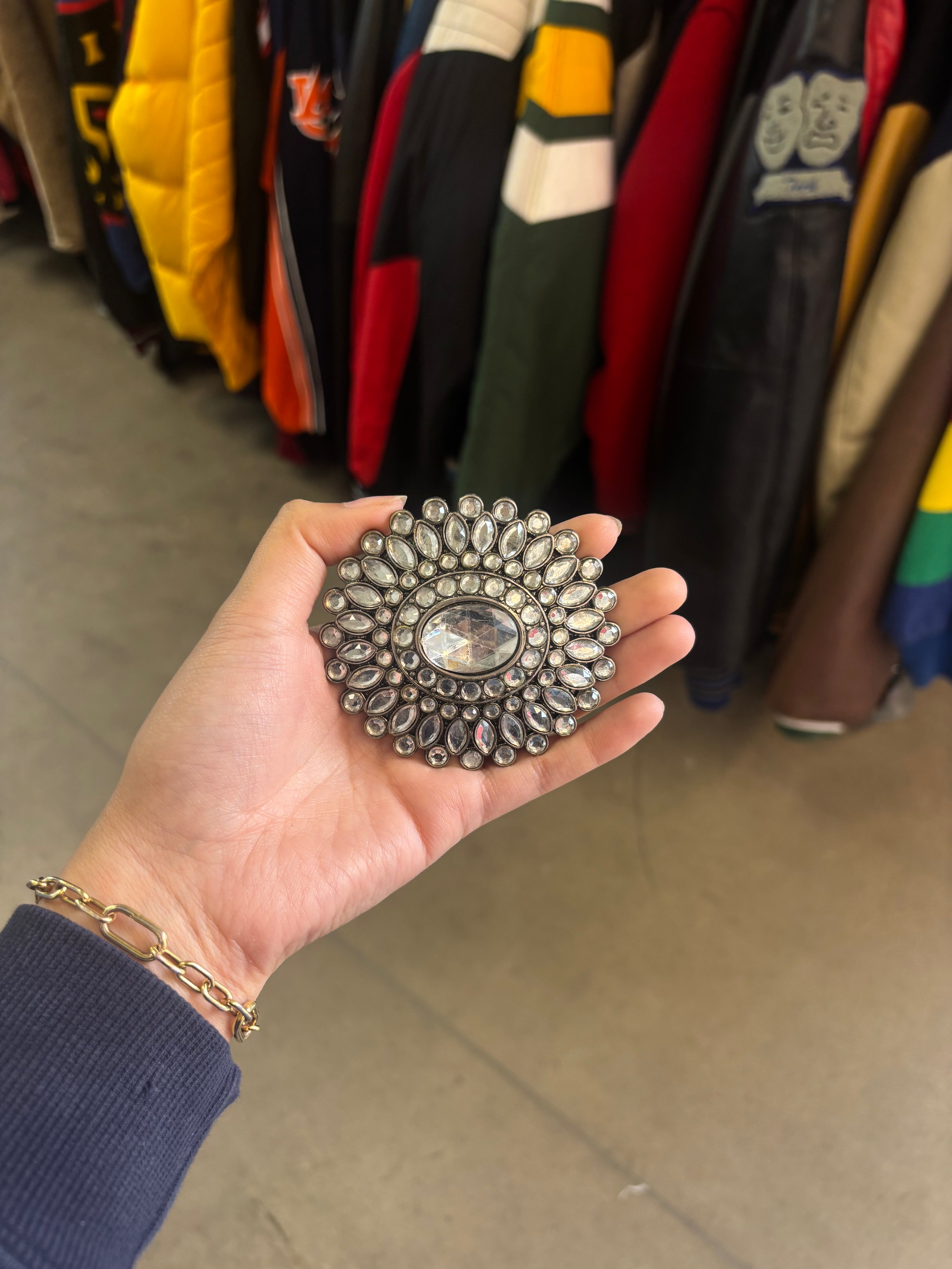 Vintage Ornate Silver Crystal Statement Belt Buckle